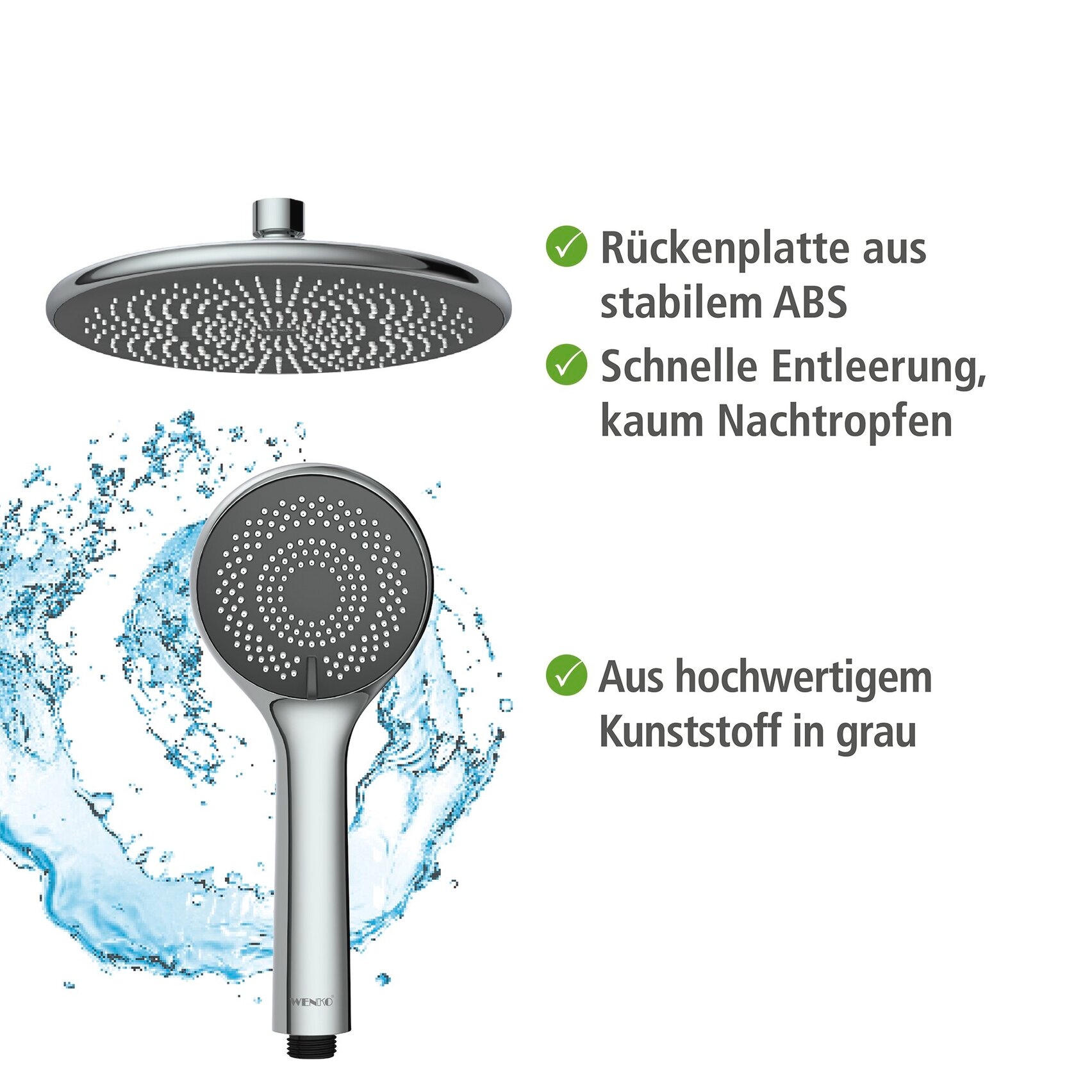 WENKO Duschsystem »Watersaving« Chrome, höhenverstellbare Duschstange von 75-120cm