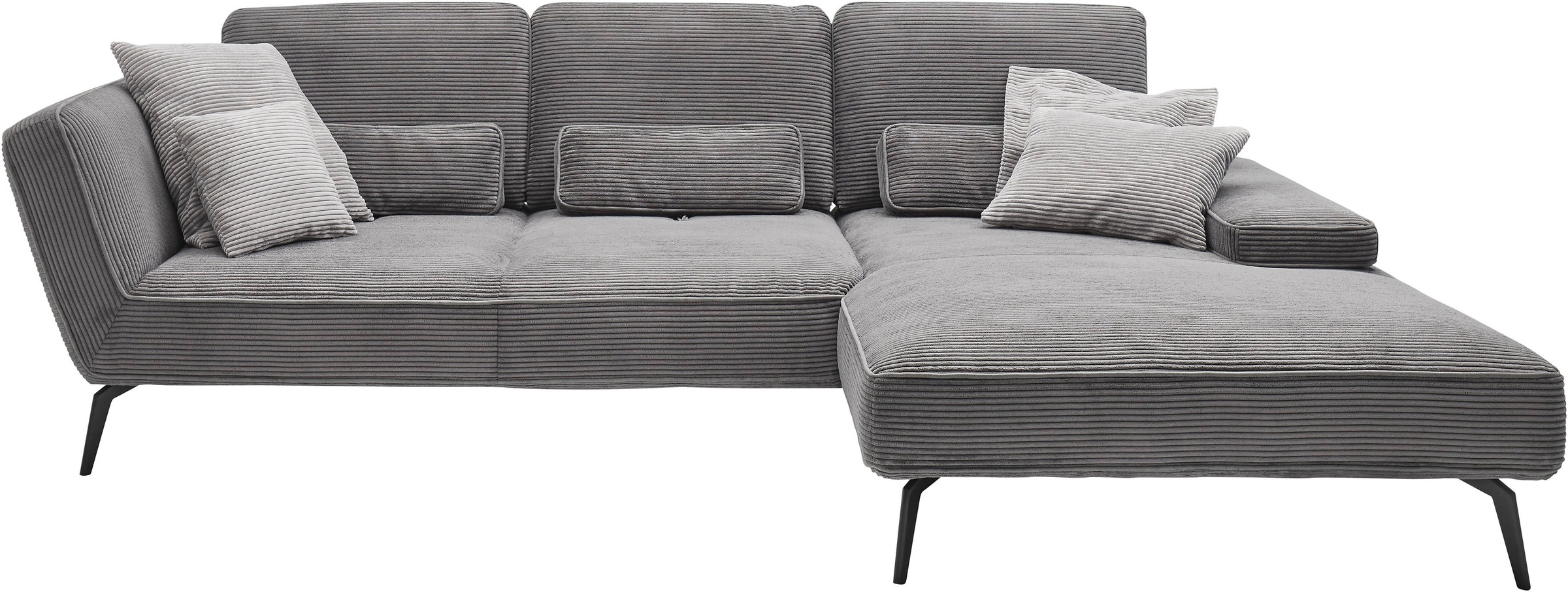 set one by Musterring Ecksofa »SO 4500, Füße schwarz matt, inkl Schwenkrückenfunktion, Cord, L-Form«, wahlweise mit Kopfstütze/Armteilverstellung/Rückenneigung