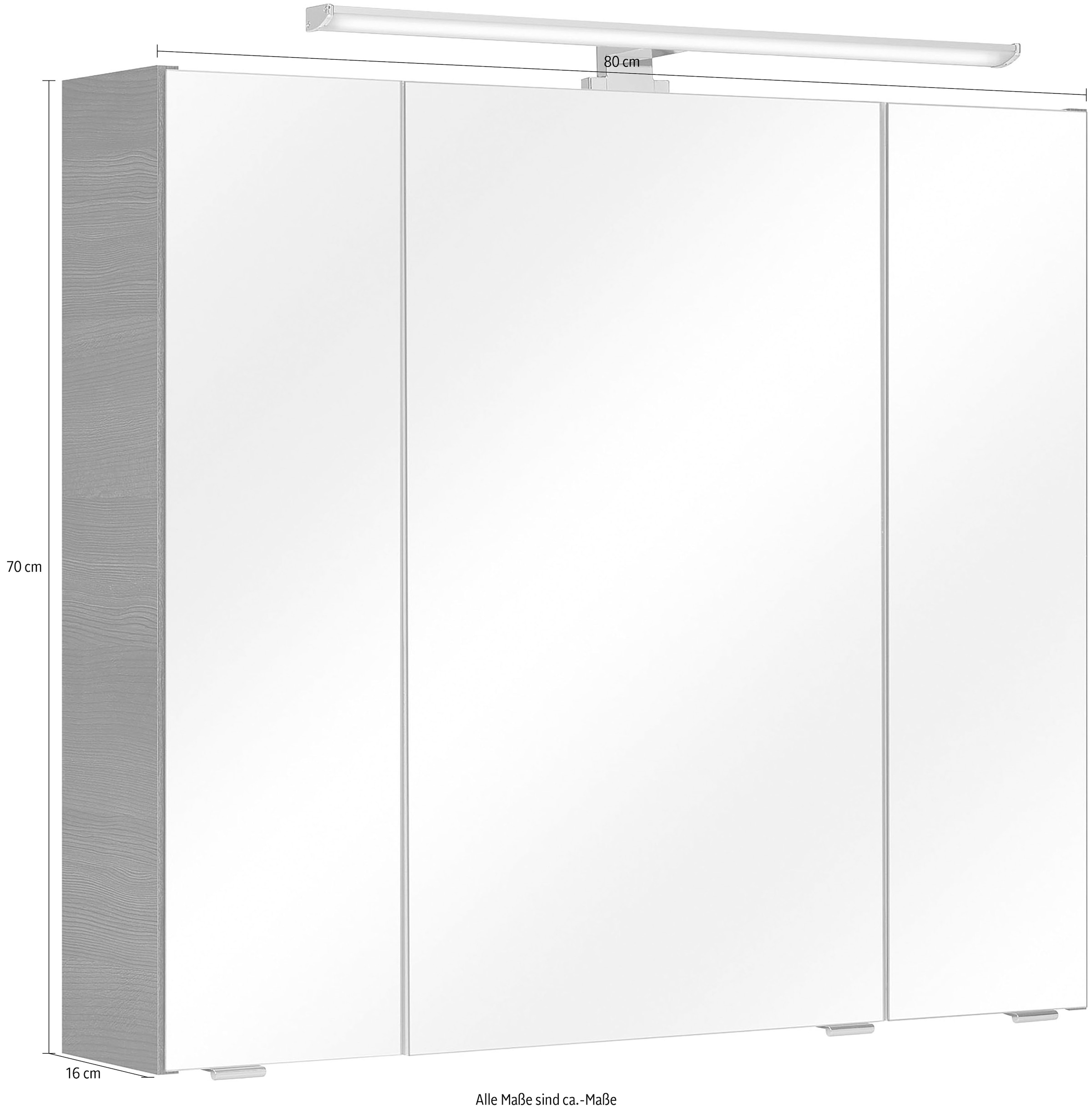 Saphir Spiegelschrank »Quickset Badschrank, 3 Spiegeltüren, 6 Einlegeböden, 80 cm breit«, inkl. LED-Beleuchtung, Türdämpfer, Schalter-/Steckdosenkombination