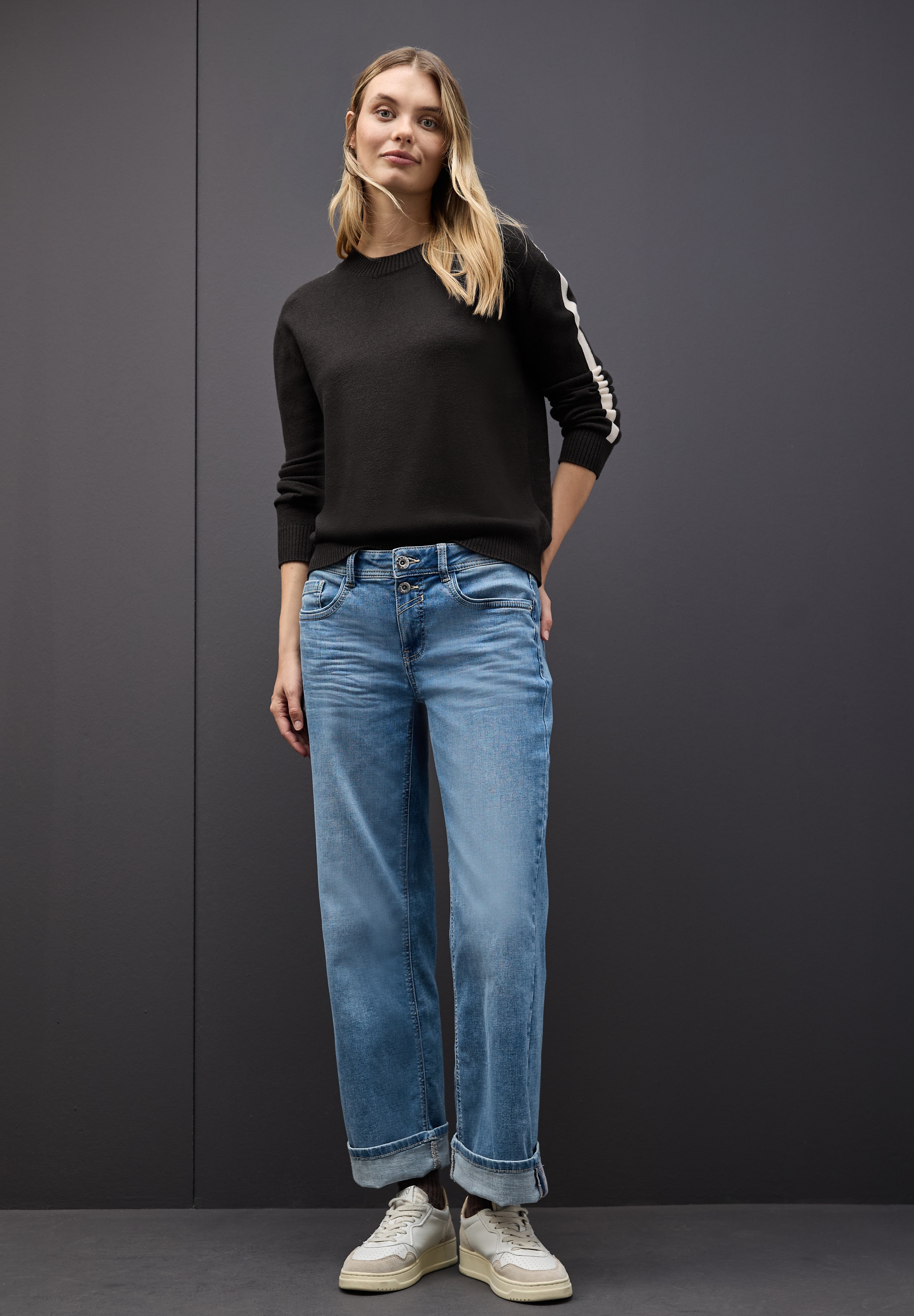 STREET ONE Rundhalspullover mit Rippbündchen