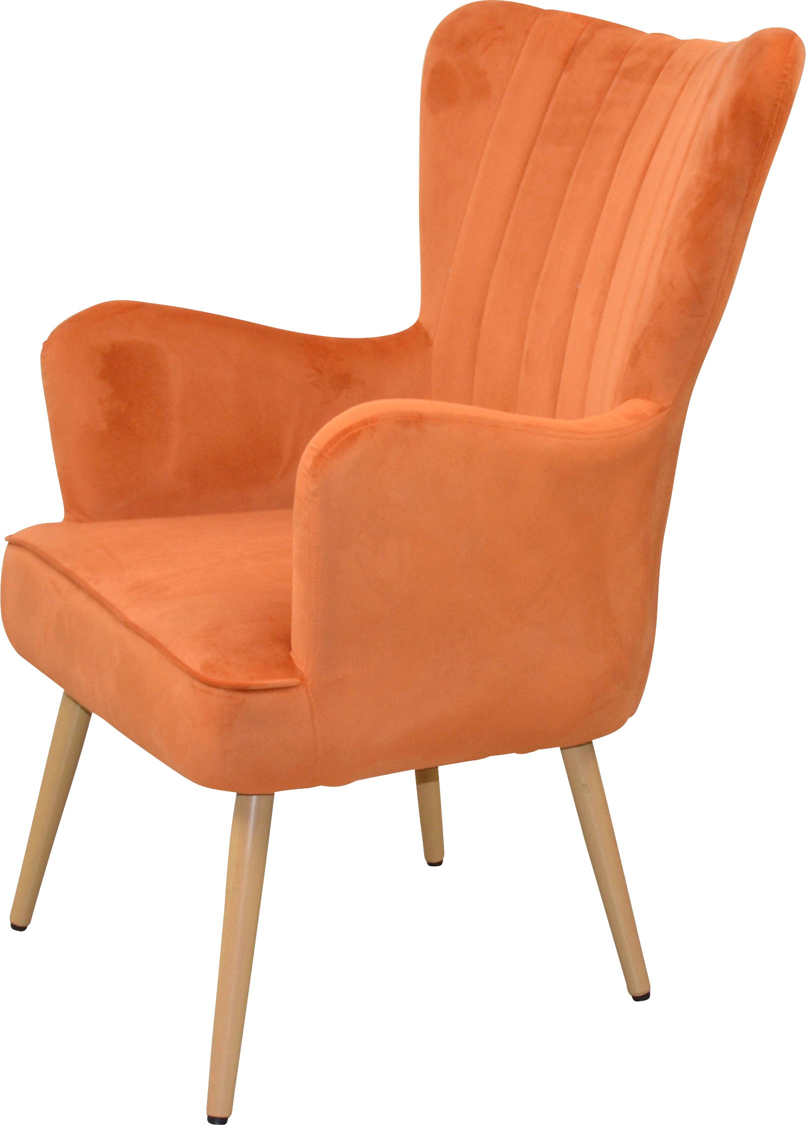 Sessel, Polstersessel mit Beinen aus Stahlrohr, holzfarben natur lackiert