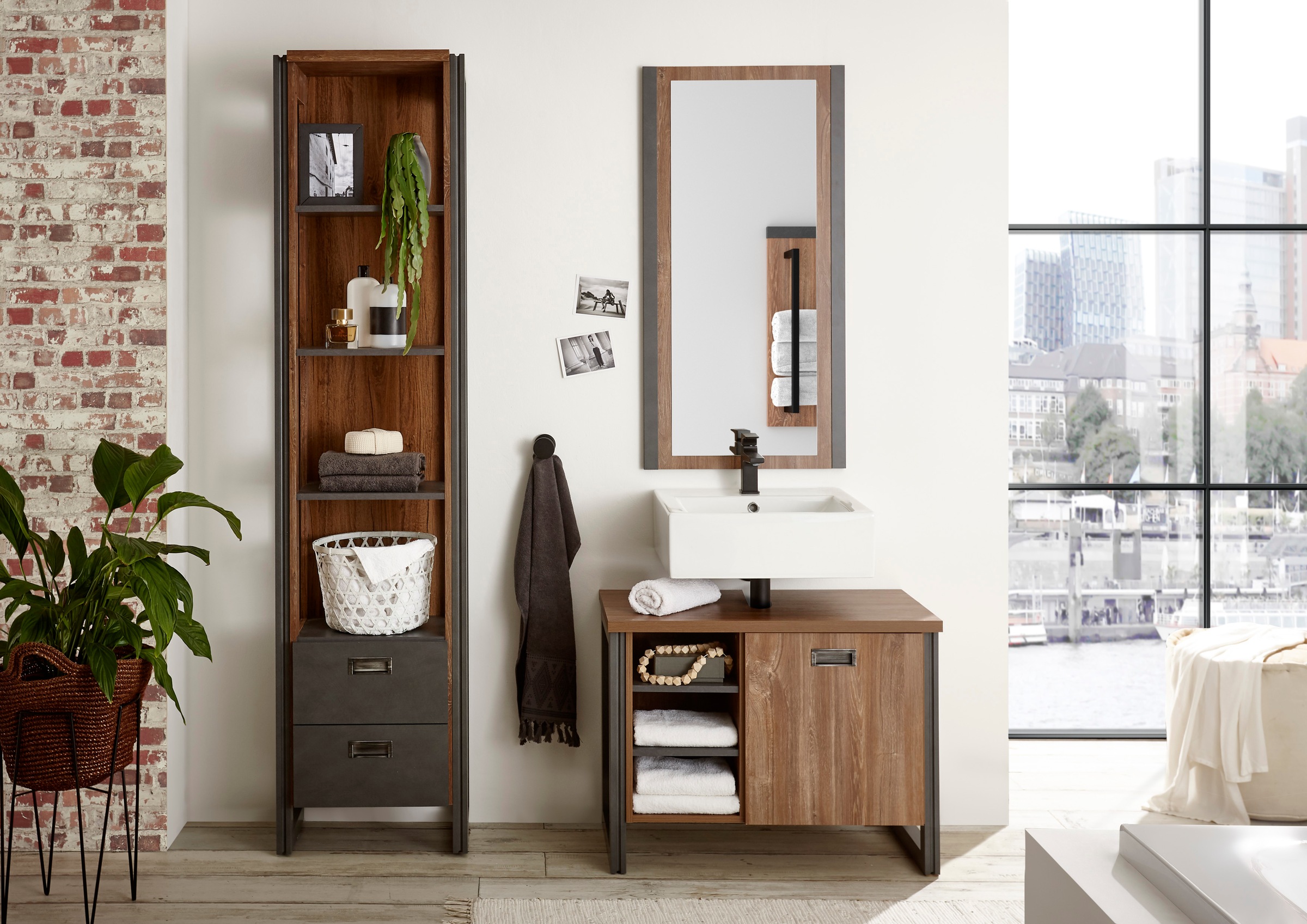 Home affaire Badmöbel-Set »Detroit, Bad im Industrialdesign, 3-teiliges Bad günstig online kaufen