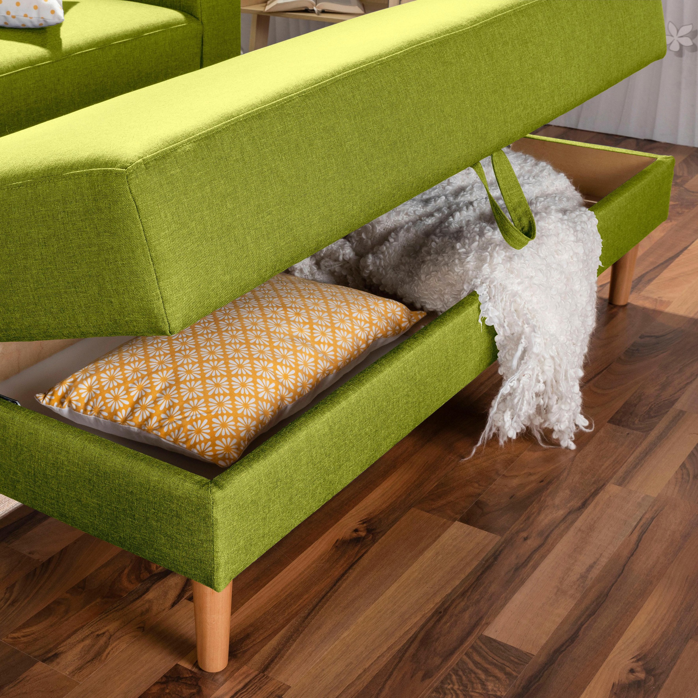 Max Winzer® Ecksofa »Just Chill«, Schlafsofa mit Recamiere, Rückenverstellung, inklusive Stauraumhocker
