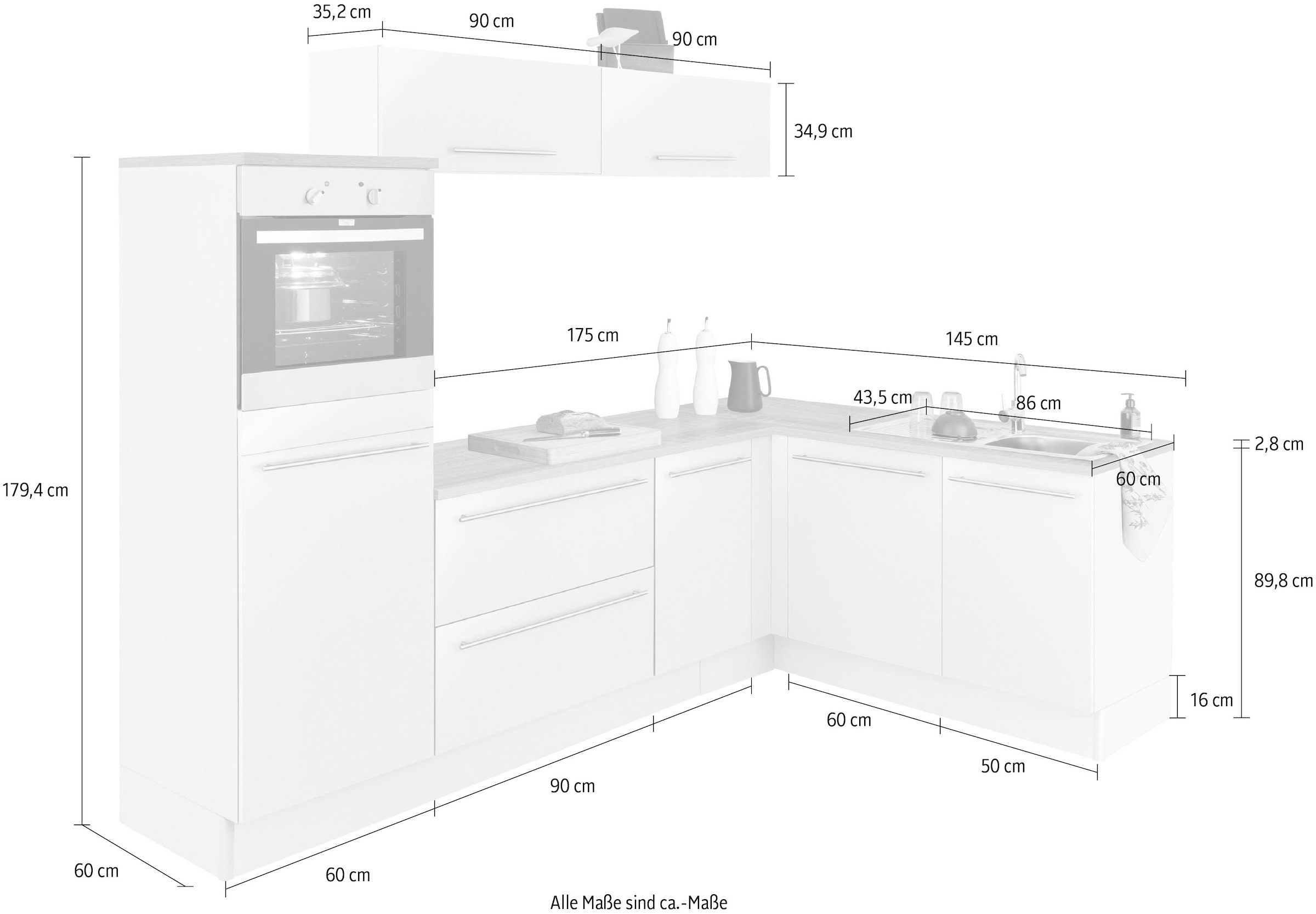 OPTIFIT Winkelküche »Bern«, mit 175 265 x höhenverstellbaren jetzt E-Geräten, Stellbreite cm, mit %Sale im Füßen