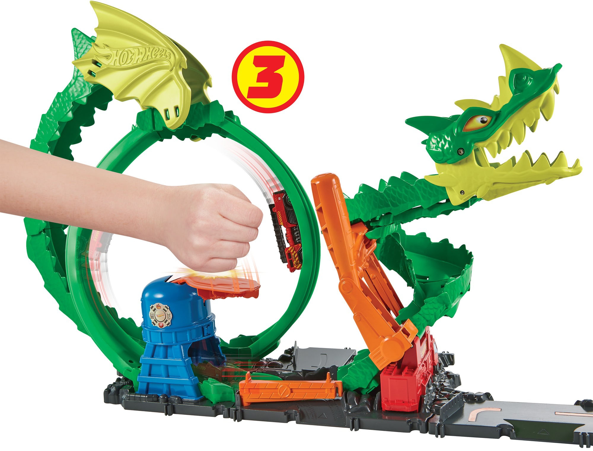 Hot Wheels Autorennbahn »City Drachen-Angriff Looping Set«, inklusive 1 Spielzeugauto