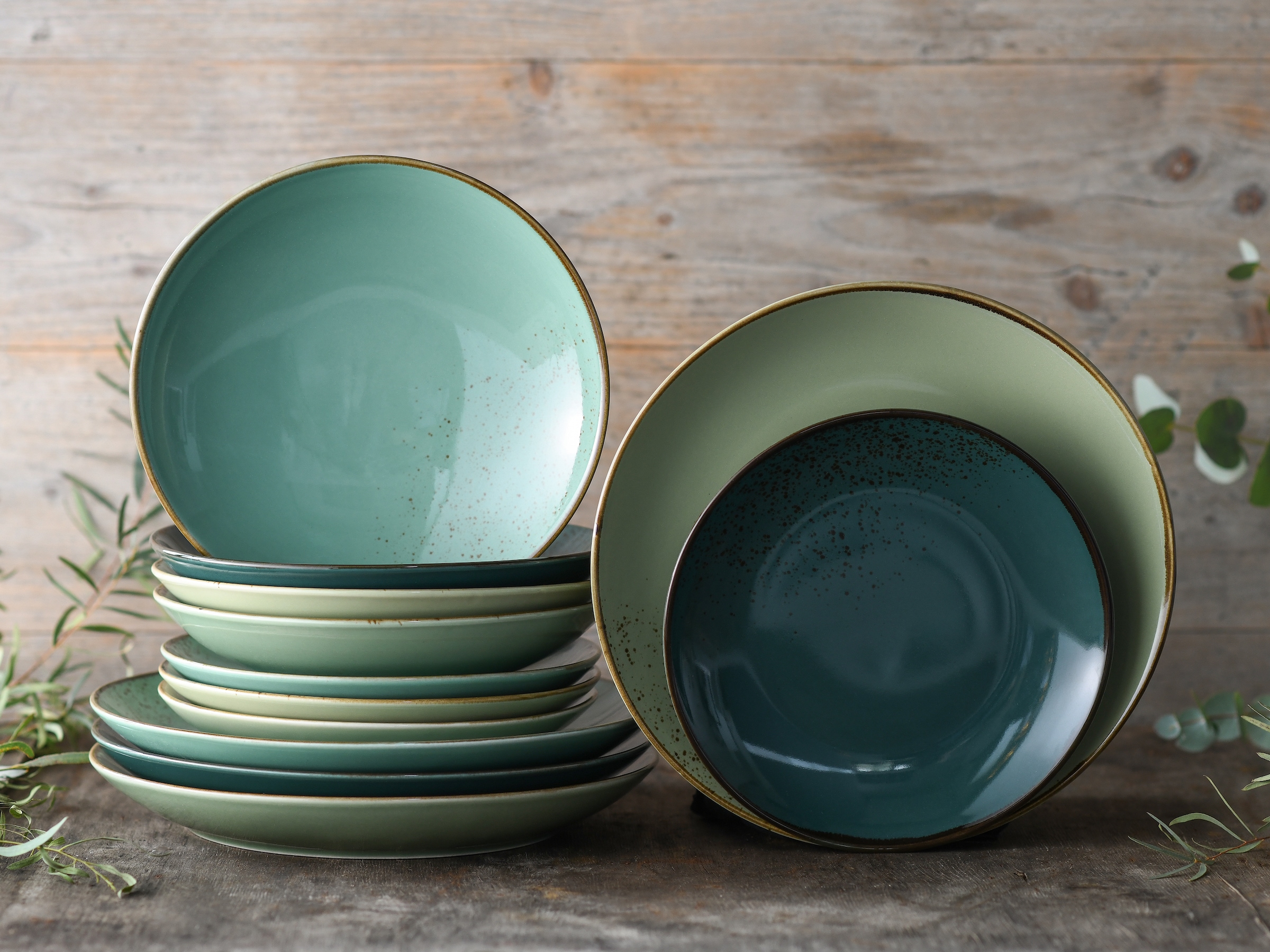 CreaTable Tafelservice »Geschirr-Set NATURE COLLECTION«, (Set, 12 tlg., Teller Set für 4 Personen), Service, handwerklicher Look, 12 Teile, für 4 Personen