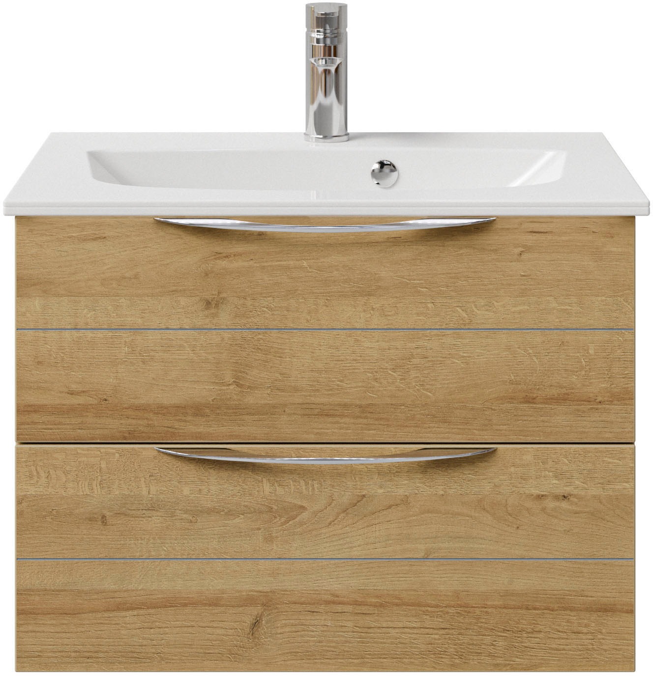 Saphir Badmöbel-Set »Serie 6025 2-teilig Mineralmarmor-Waschtisch mit LED-Spiegelschrank«, (2 St.), Waschplatz 67 cm breit, 2 Schubladen, 2 Spiegel-Türen, inkl Türdämpfer