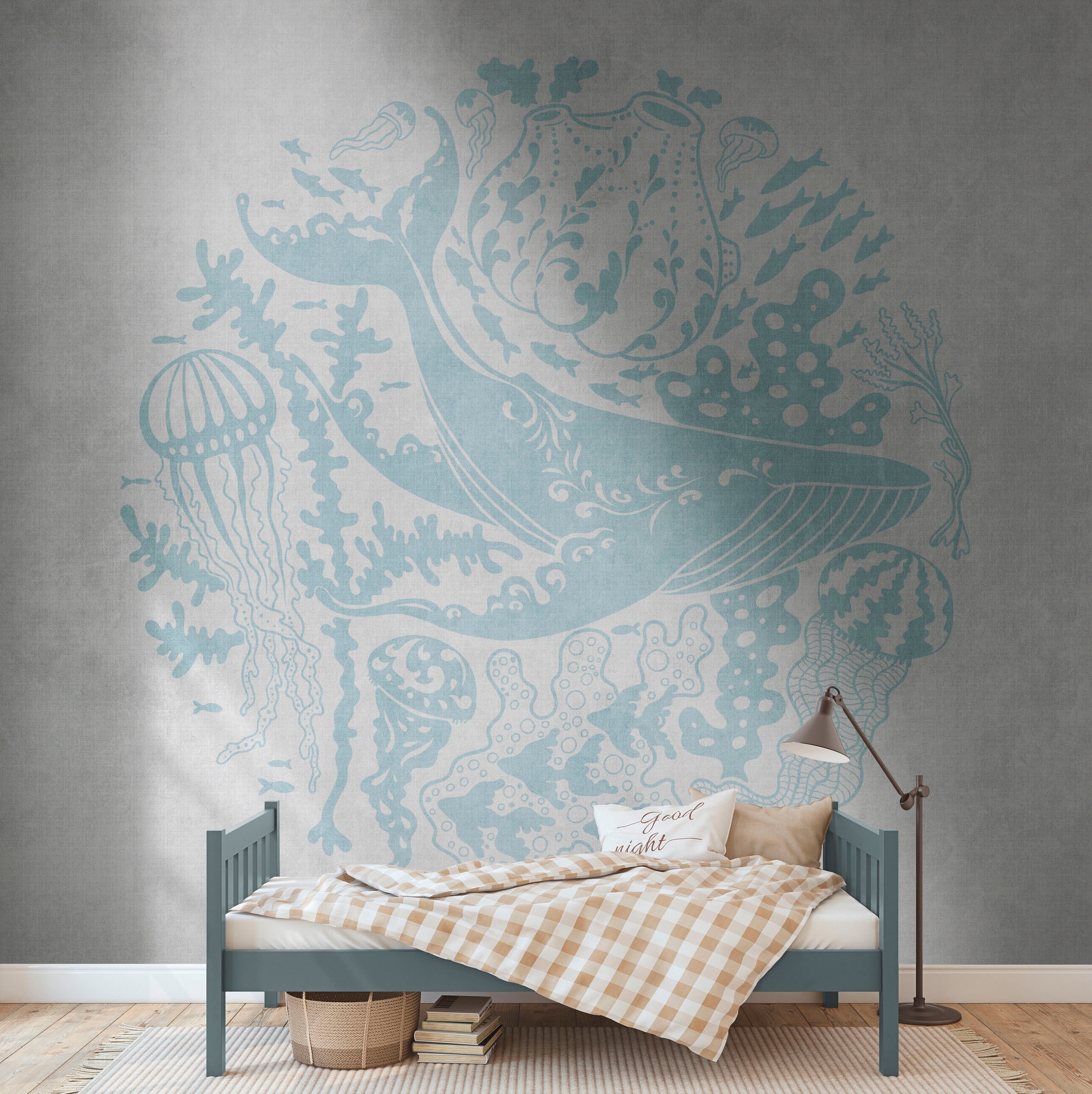 One Wall one Role Fototapete Fische Blau und Grau 371 x 280 cm AS-383061 günstig online kaufen