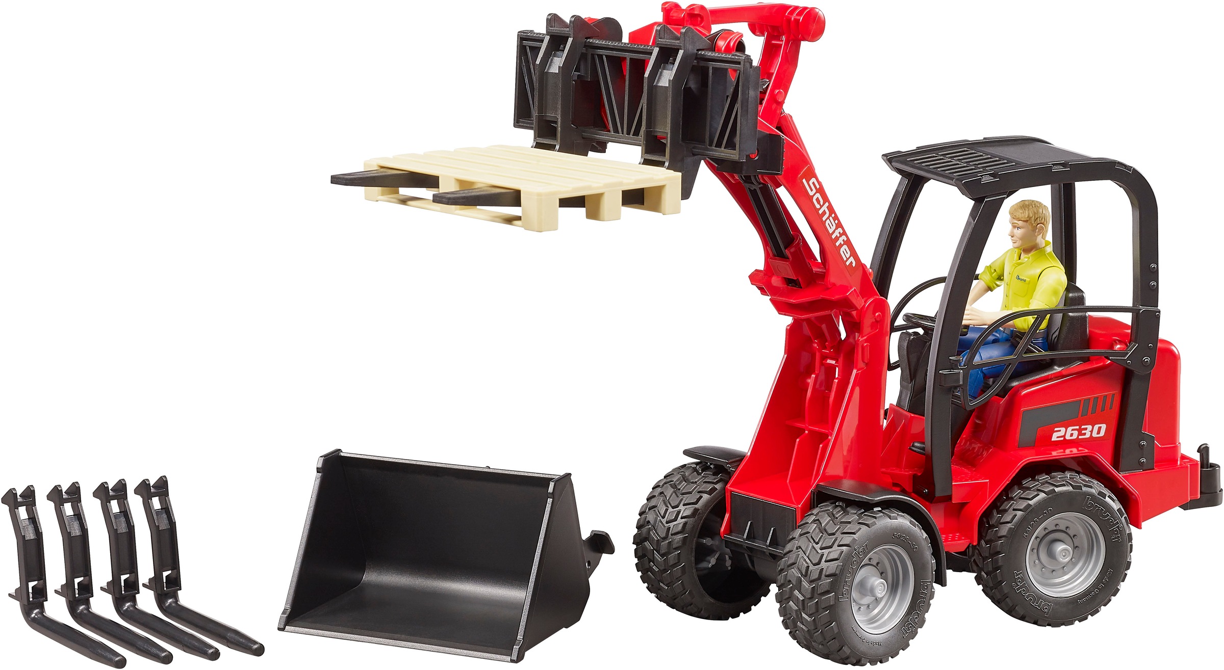 Bruder® Spielzeug-Bagger »Schäffer Hoflader 2630 mit Figur und Zubehör (02191)«, Made in Europe