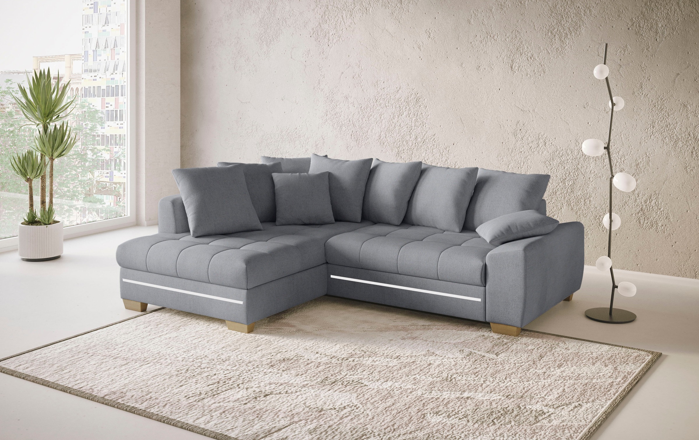 Mr. Couch Ecksofa »Nikita II, L-Form«, mit RGB-LED Beleuchtung, wahlweise mit Bett, Bettkasten, Kaltschaum