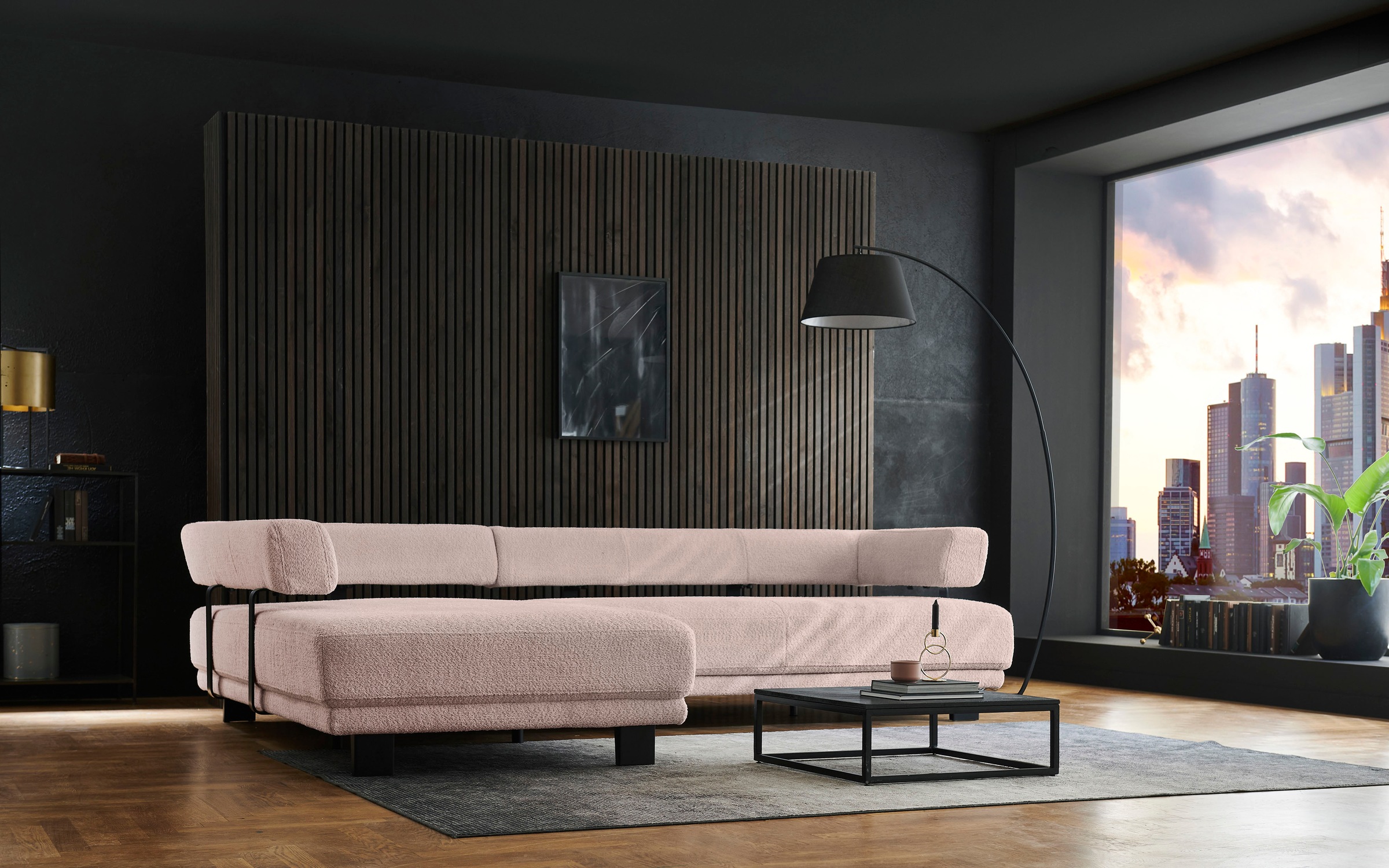 HUKLA Ecksofa »HU-HP18064 L-Form«, (Set), Optional mit motorischer Vorziehbank, stylische Reling