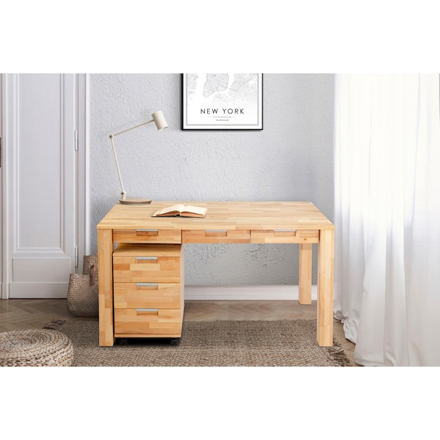 Home affaire Schreibtisch »Robi«, aus geölter Buche, keilverzinkte  Tischplatten, mit 3 Schubladen online bestellen