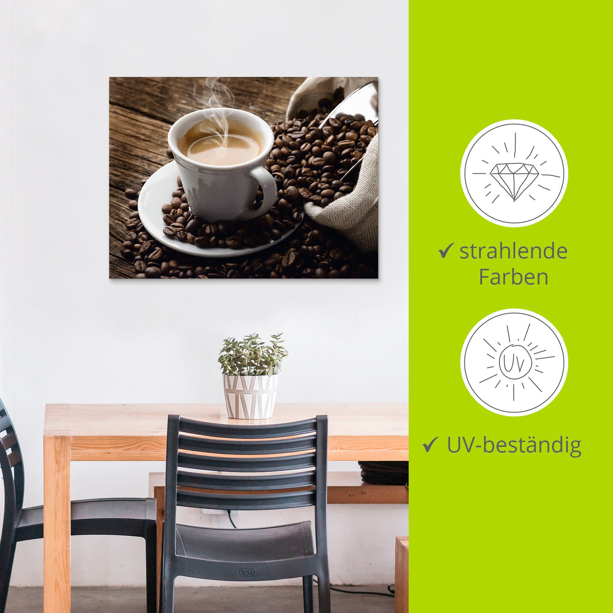 Artland Wandbild »Heißer Kaffee - dampfender Kaffee«, Getränke, (1 St.), als Alubild, Outdoorbild, Leinwandbild, Poster, Wandaufkleber
