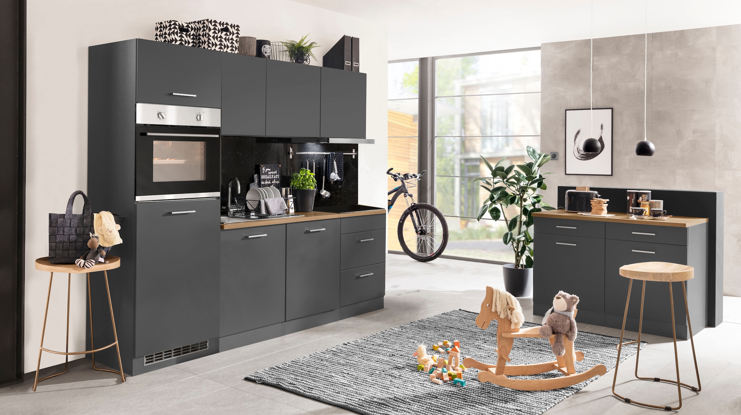 KOCHSTATION Küchenzeile »KS-Kehl«, mit E-Geräten, Breite 240 cm, inkl. Kühlschrank