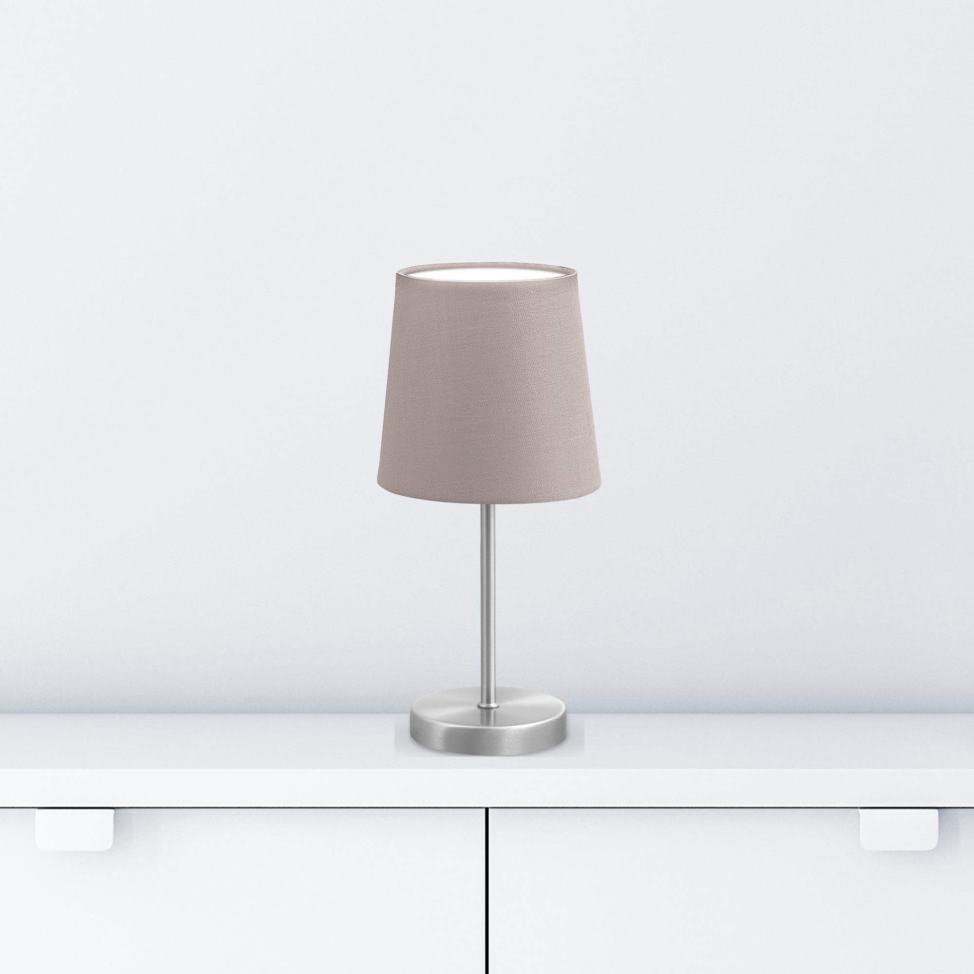 B.K.Licht Tischleuchte, 1 flammig, Leuchtmittel E14 | ohne Leuchtmittel, LED Nachttischlampe mit Schalter E14 IP20 Stoff taupe matt-nickel