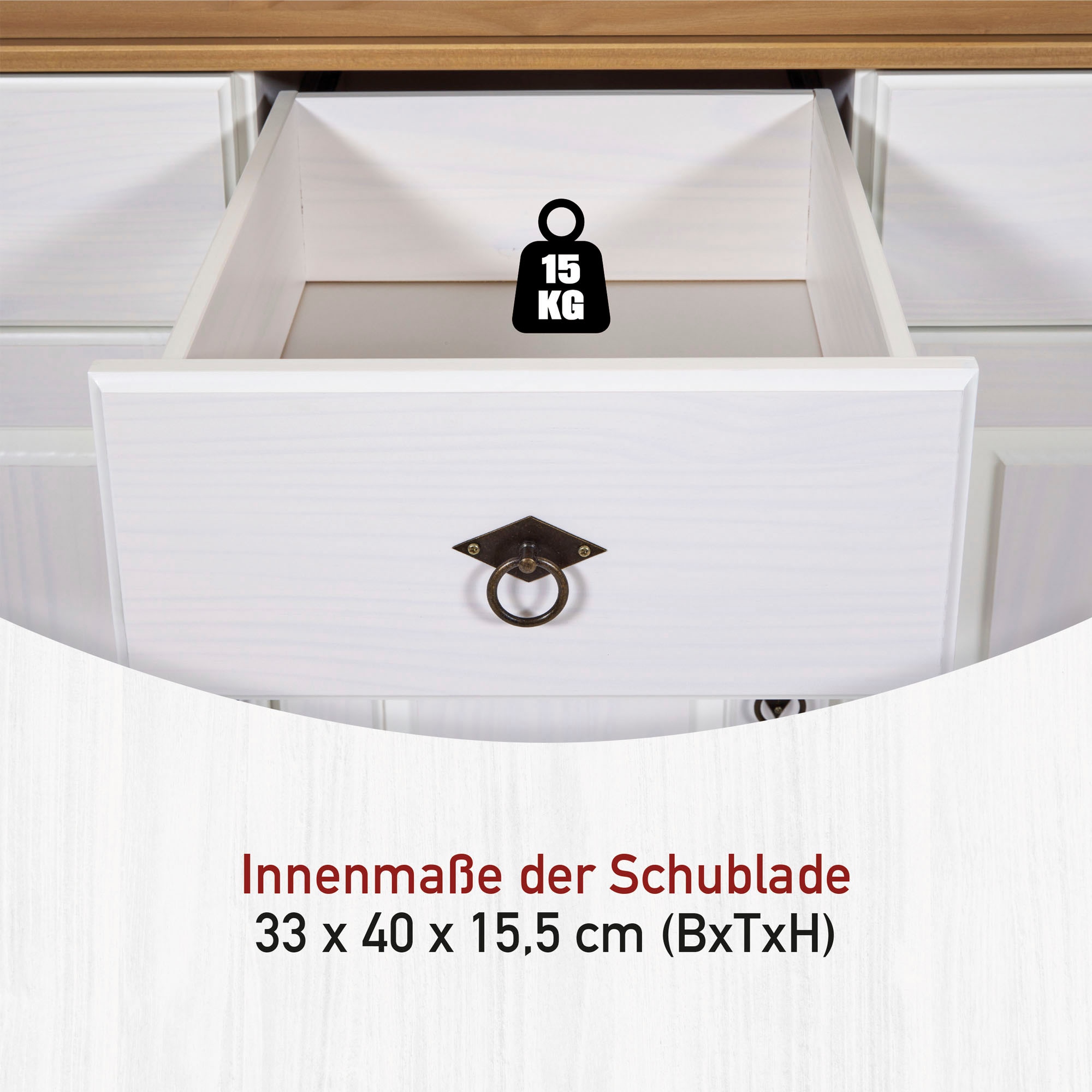Inter Link Buffet »Halmaro, Kiefer Massivholz, Weiss/Grau-Lava, 141 x 46,30 x 213 cm« 1 Stk. tlg. Vitrine im Laudhausstil, Küchenschrank mit Glastüren, viel Stauraum