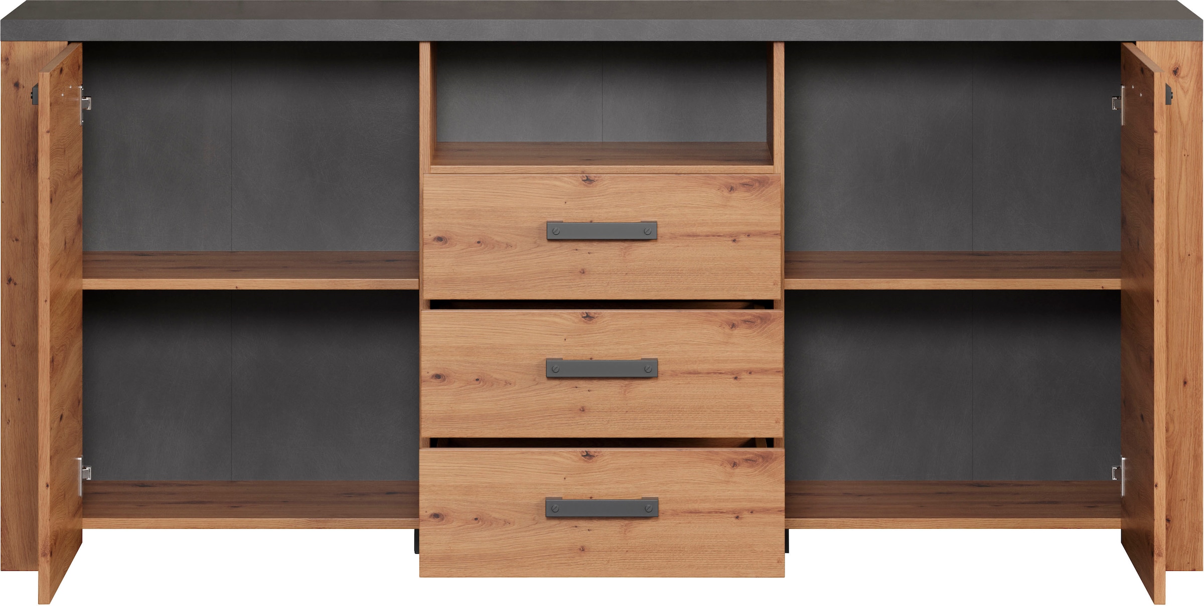 Home affaire Sideboard »Ambres«, (1 St.), Kommode Echtholzoptik, Maße BxH: 180x83 cm, Eiche