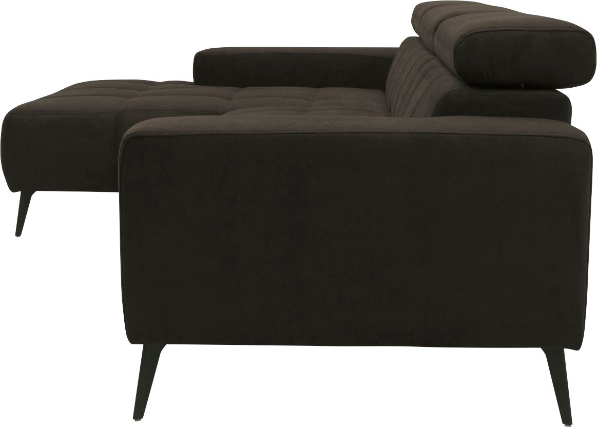 DOMO collection Ecksofa »Trento L-Form, mit Kufenfuß oder Einzelfuß«, wahlweise mit Kopfteilverstellung, Recamiere links/rechts bestellbar