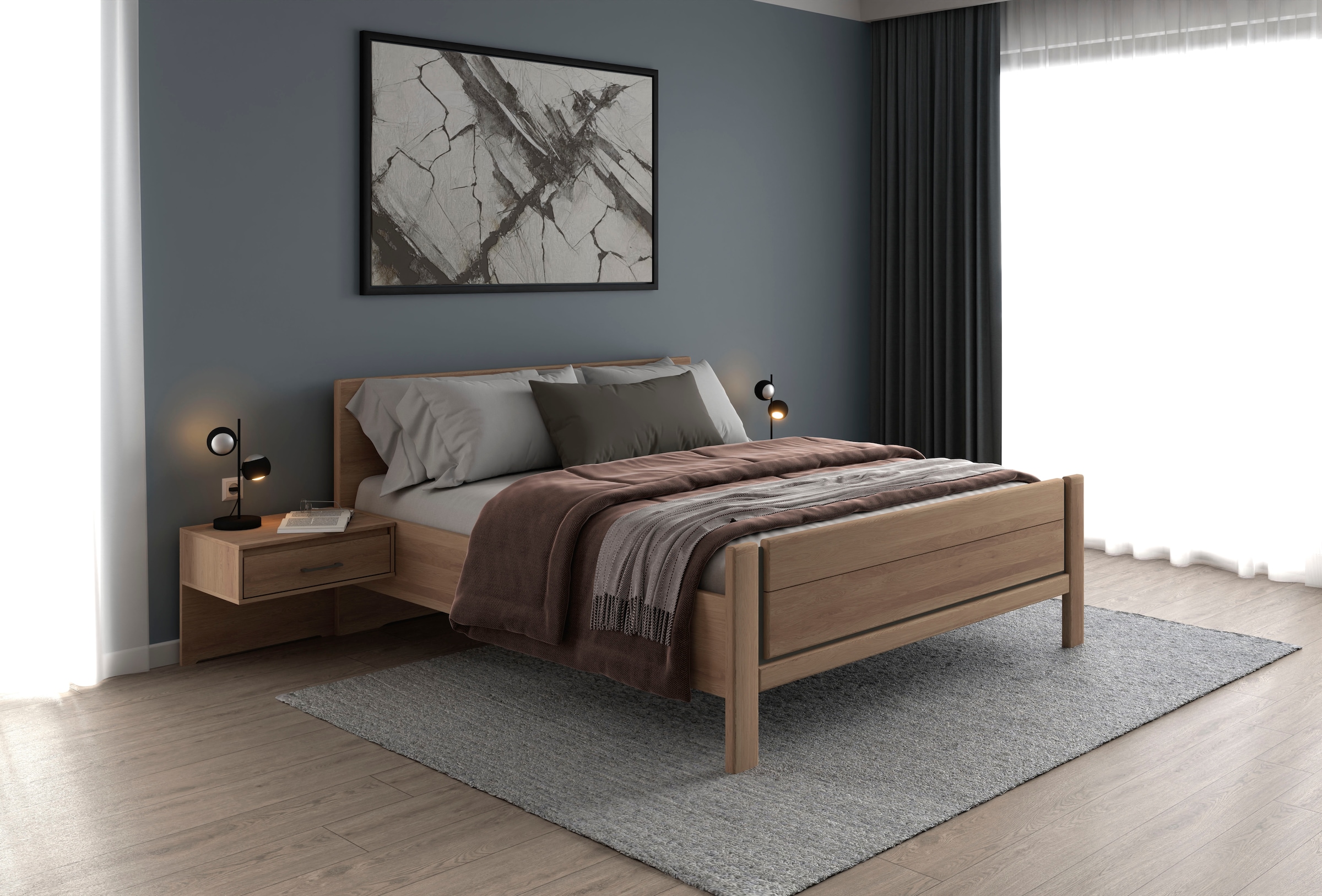 Musterring Holzbett »Sorrent, Bettgestell, Bettrahmen, teilmassiv Eiche«, (MADE IN GERMANY), Eiche teilmassiv, Liegehöhenverstellung, Stollenfußteil