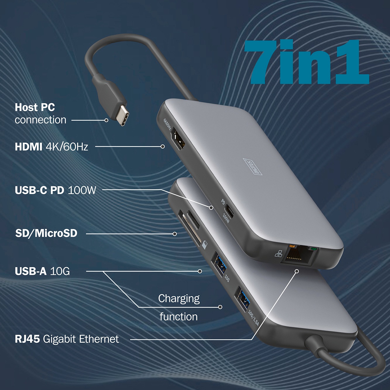 Digitus Laptop-Dockingstation »USB-C Docking Station, 7-Port, HDMI, USB, RJ45, SD«