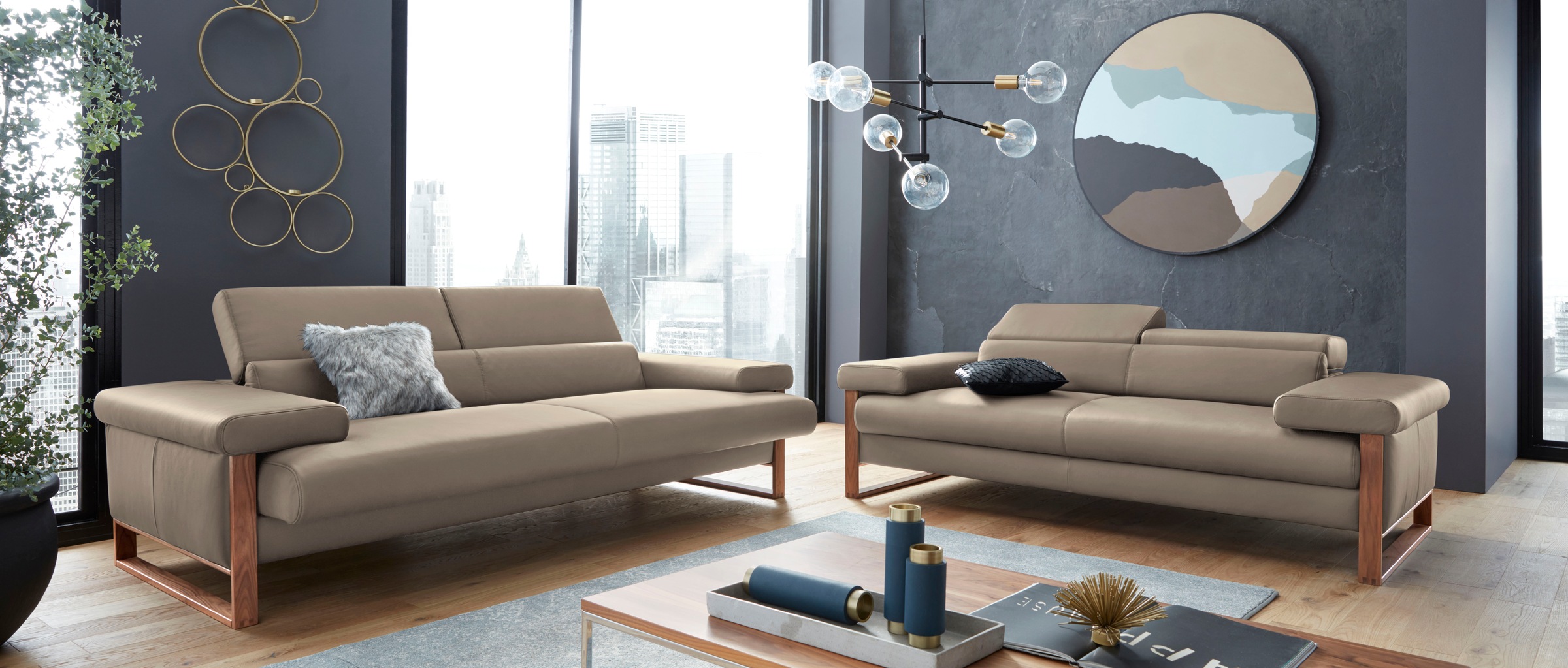 W.SCHILLIG 2,5-Sitzer »finn«, German Design Award 2016, Fußgestell Nussbaum natur, Breite 230 cm
