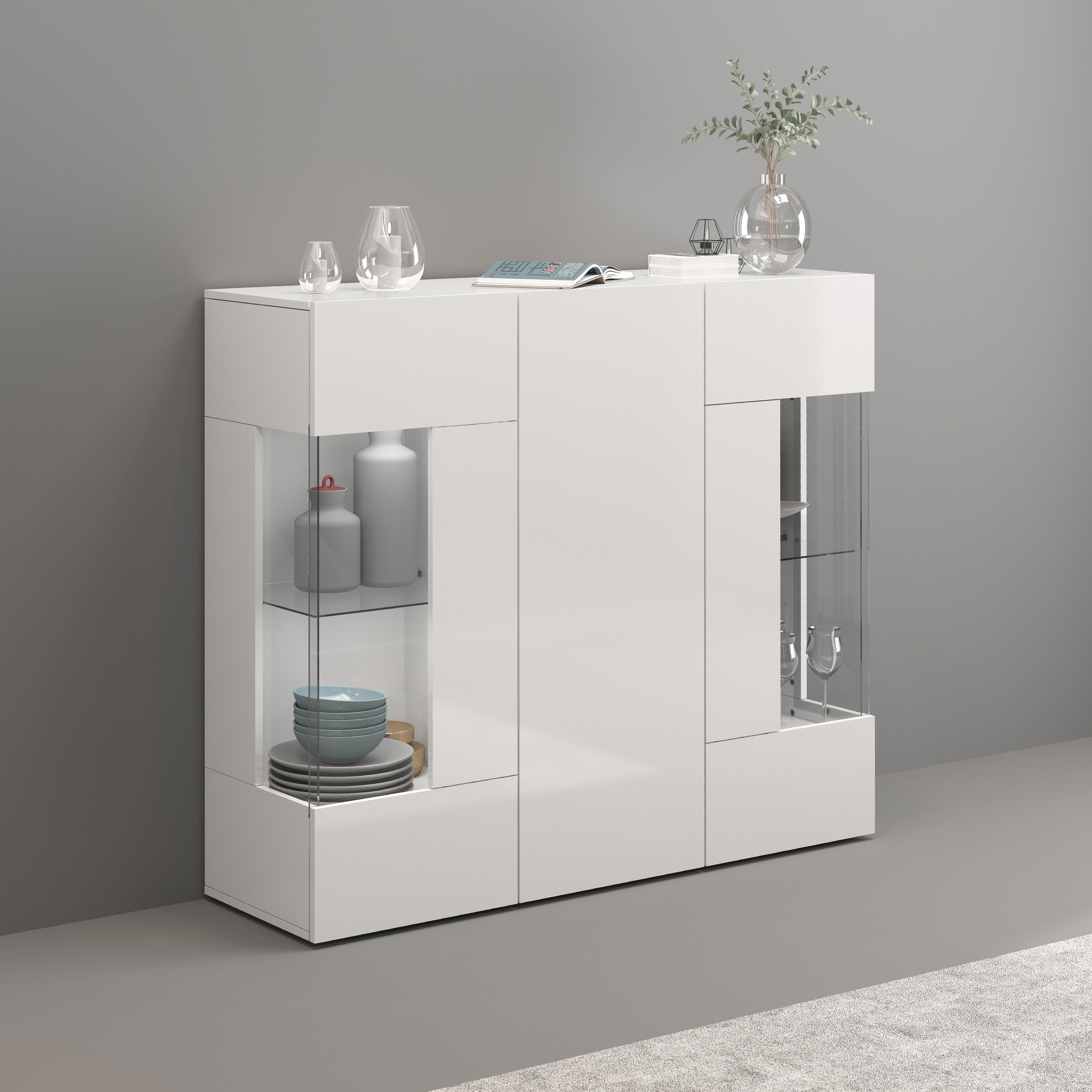 INOSIGN Highboard »Egypt, Highboard, Hochschrank, Hochkommode, Vitrine«, mit 3 Türen davon 2 mit Glaseinsatz,kompl. Hochglanz lack.,Breite 135