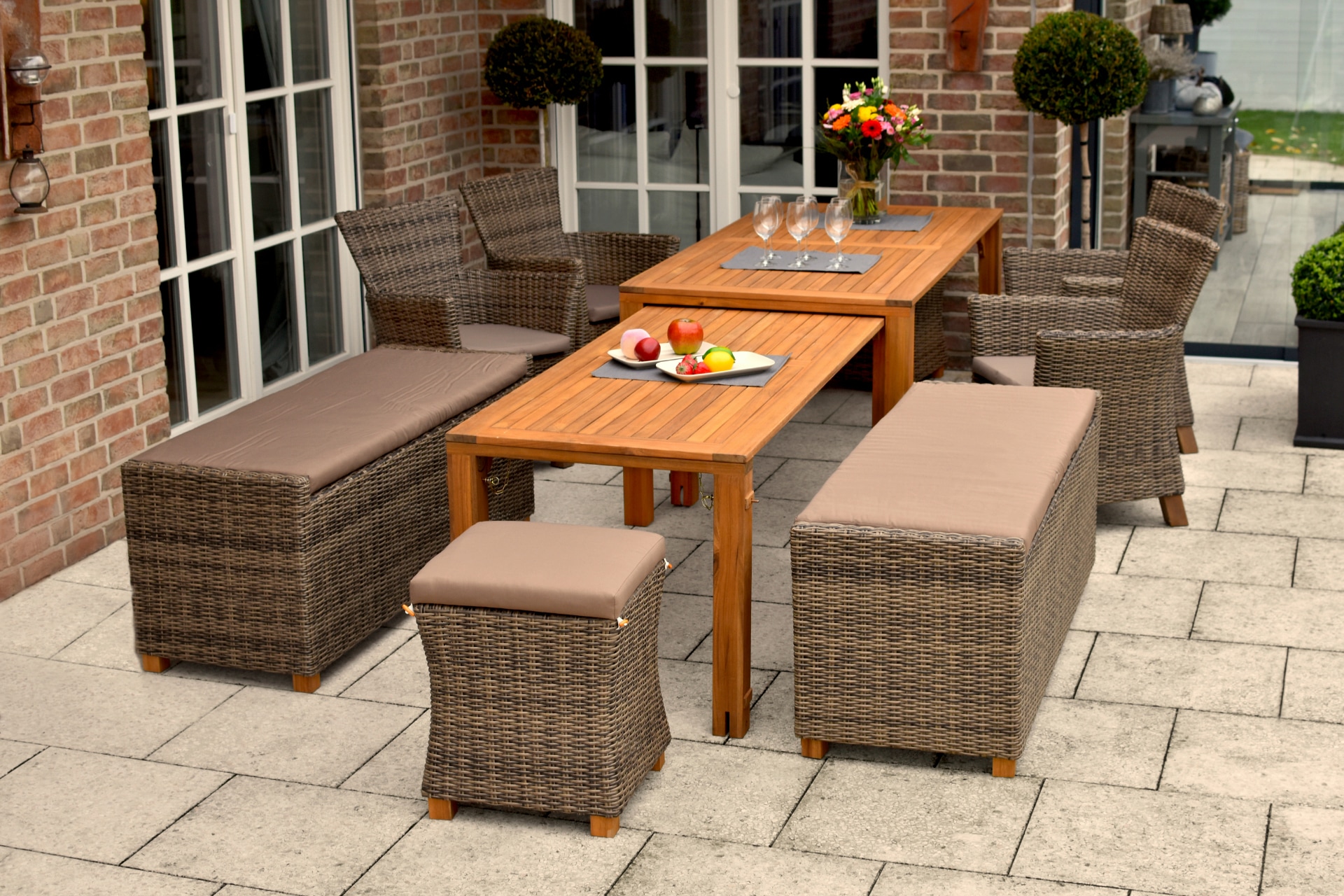 MERXX Garten-Essgruppe »Toskana« Set, 17 Stk. tlg. 4 Sessel, 2x 3er Sitzban günstig online kaufen