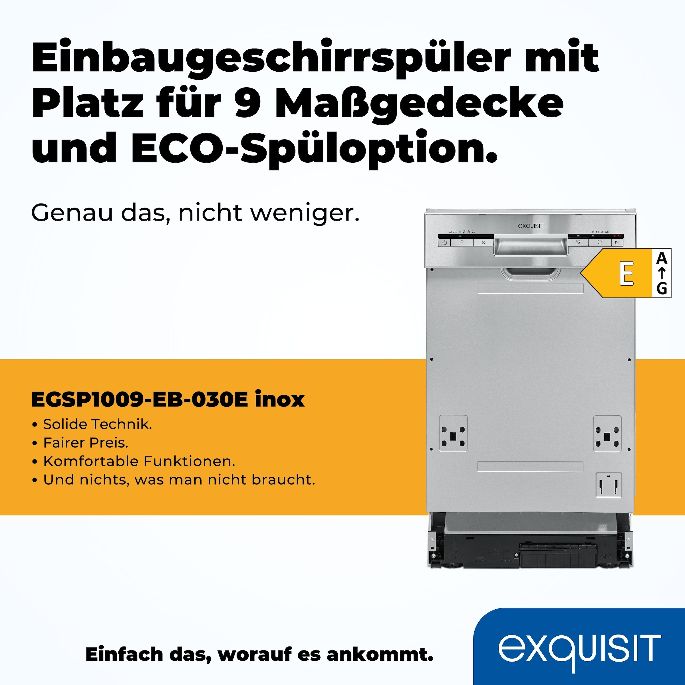exquisit teilintegrierbarer Geschirrspüler »EGSP1009-EB-030E«, 9 Maßgedecke