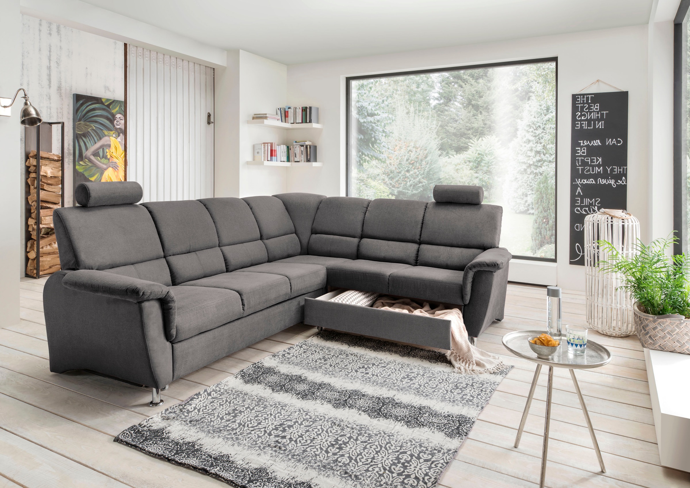 Home affaire Ecksofa »Pisa L-Form, mit Schlaffunktion, Stauraum, 2x höhenve günstig online kaufen