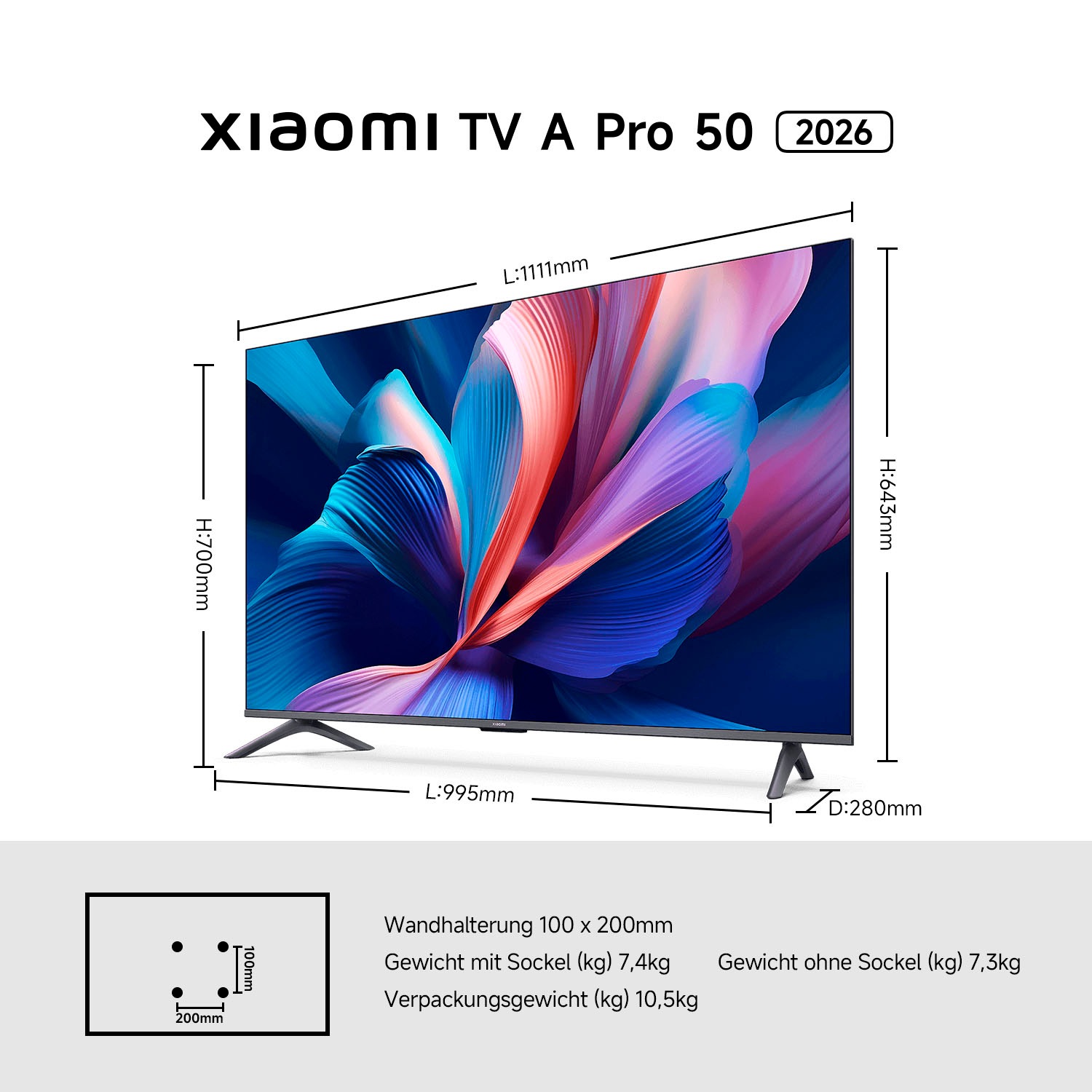 Xiaomi QLED-Fernseher »L50MB-APEU« 125 cm/50 ″ Smart-TV Xiaomi TV A Pro 50 (2026)