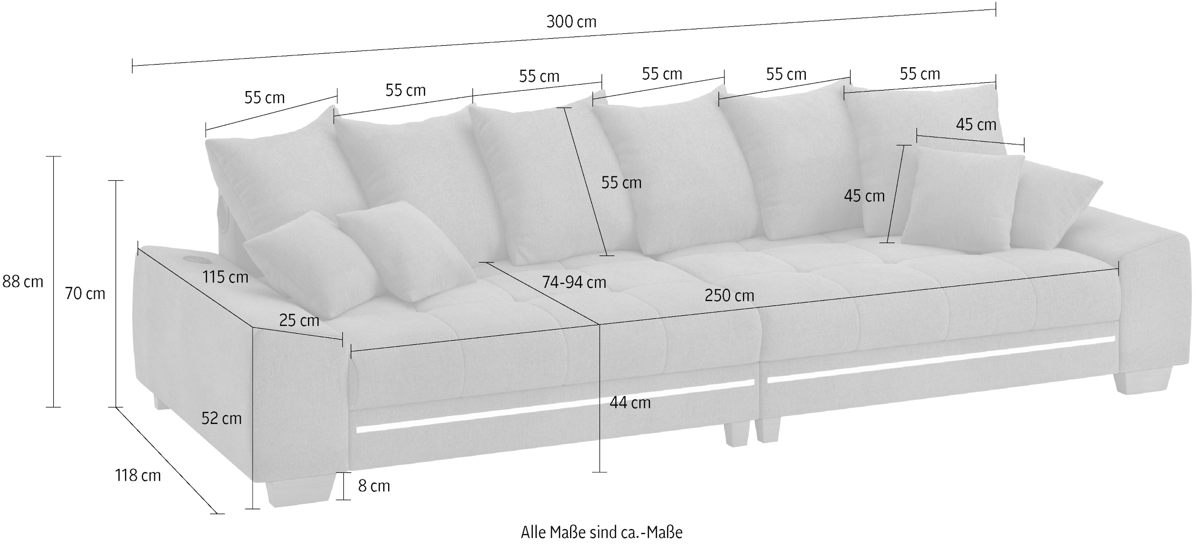 Mr. Couch Big-Sofa »Nikita II«, RGB-LED, Bluetooth-Soundsystem, wahlweise mit Kaltschaum