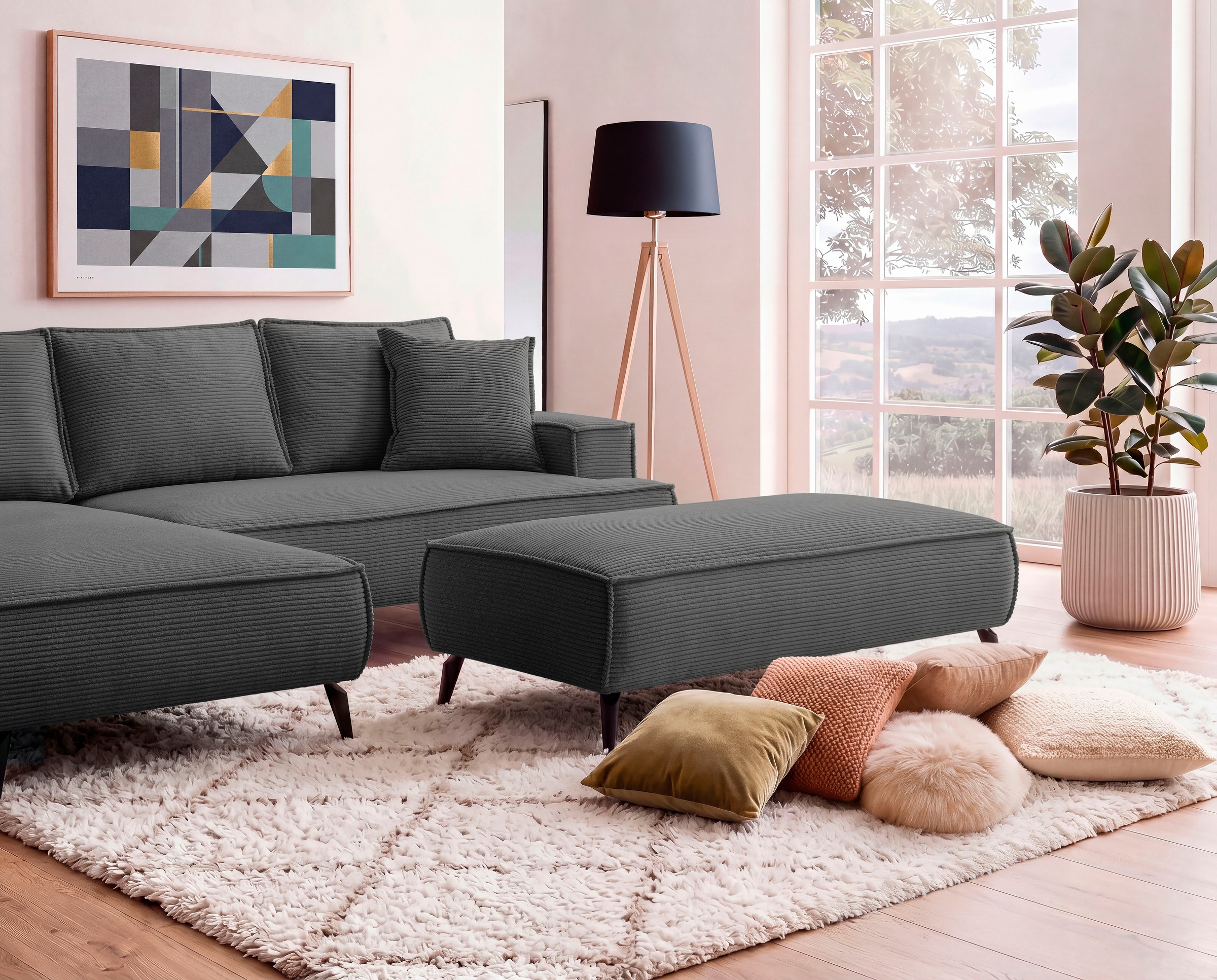 OTTO home Hocker »TVINNU« zur Serie TVINNU, gemütlicher Sitzkomfort, rechteckig, schwarze Füße