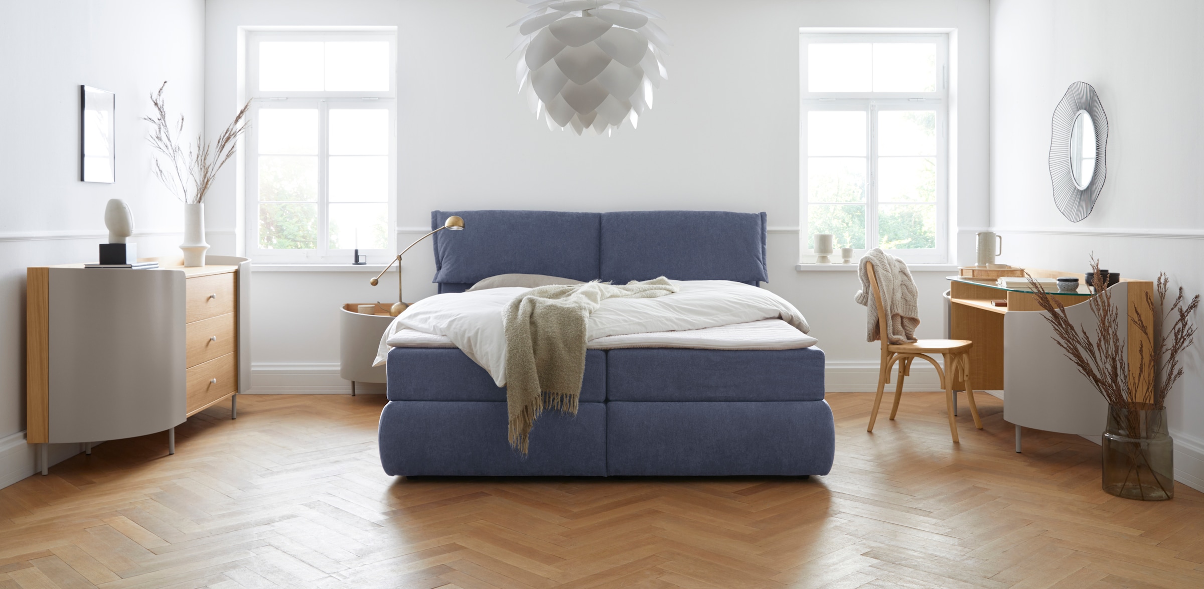andas Boxspringbett »Jenson«, in 4 Farben, 4 Breiten, 3 Matratzenarten in 2 Härtegraden, Topper