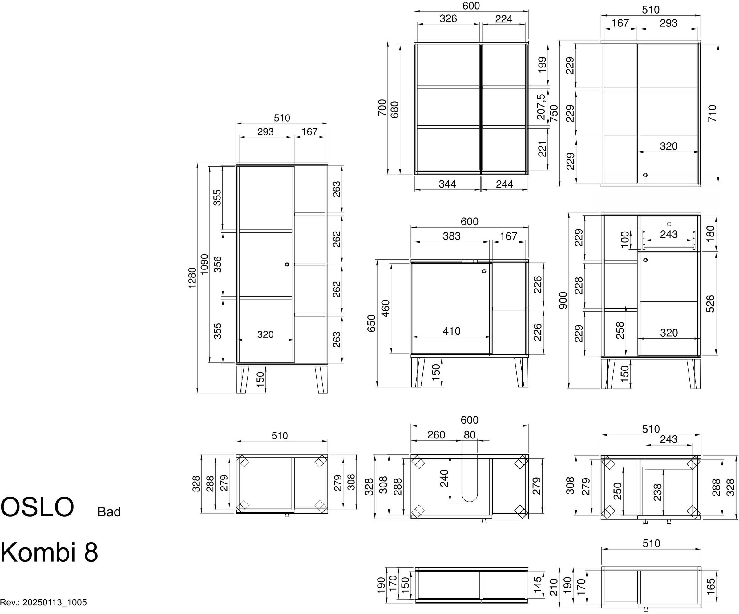 INOSIGN Badmöbel-Set »OSLO, Bad im skandinavischen Design, 5-teiliges Badezimmer«, (Set, 5 St.), Badschränke und Spiegel, in zwei Farben verfügbar, viel Stauraum