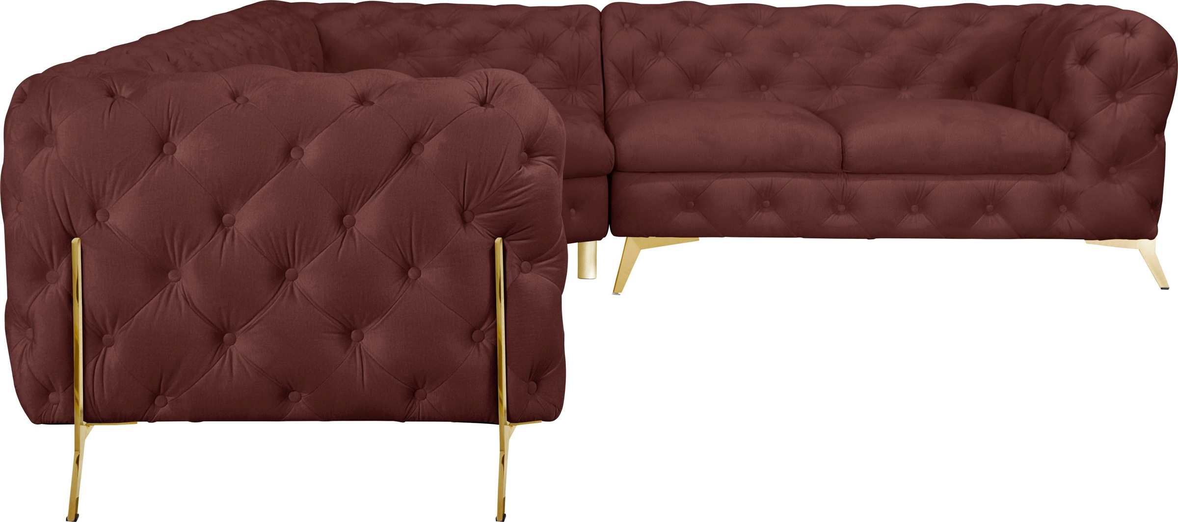 Leonique Chesterfield-Sofa »Amaury L-Form«, Chesterfield-Optik, Breite/Tiefe je 262 cm, Fußfarbe wählbar
