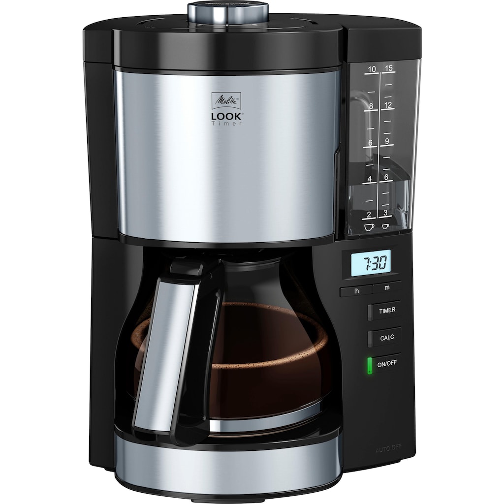 Melitta Filterkaffeemaschine »Look Timer 1025-08 schwarz«, 1,25 l Kaffeekanne, Papierfilter, 1x4