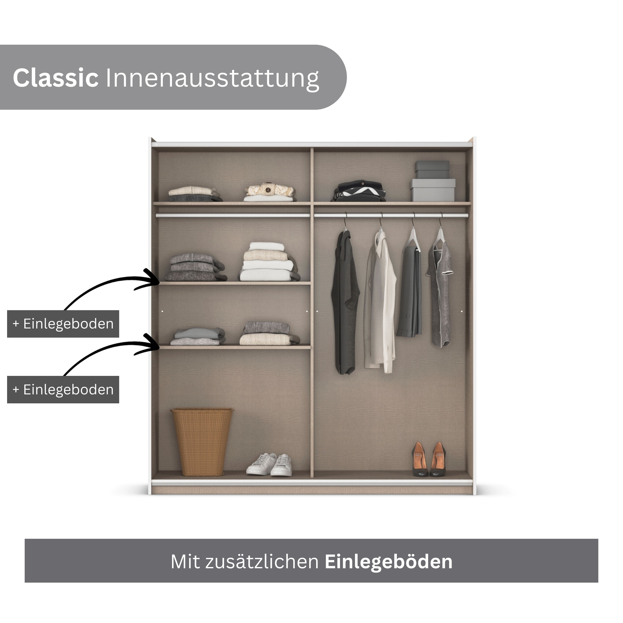 rauch Schwebetürenschrank »AURELIO Kleiderschrank Garderobe TOPSELLER«, 3 verschiedene Ausstattungsvarianten Griffe aus Metall MADE IN GERMANY