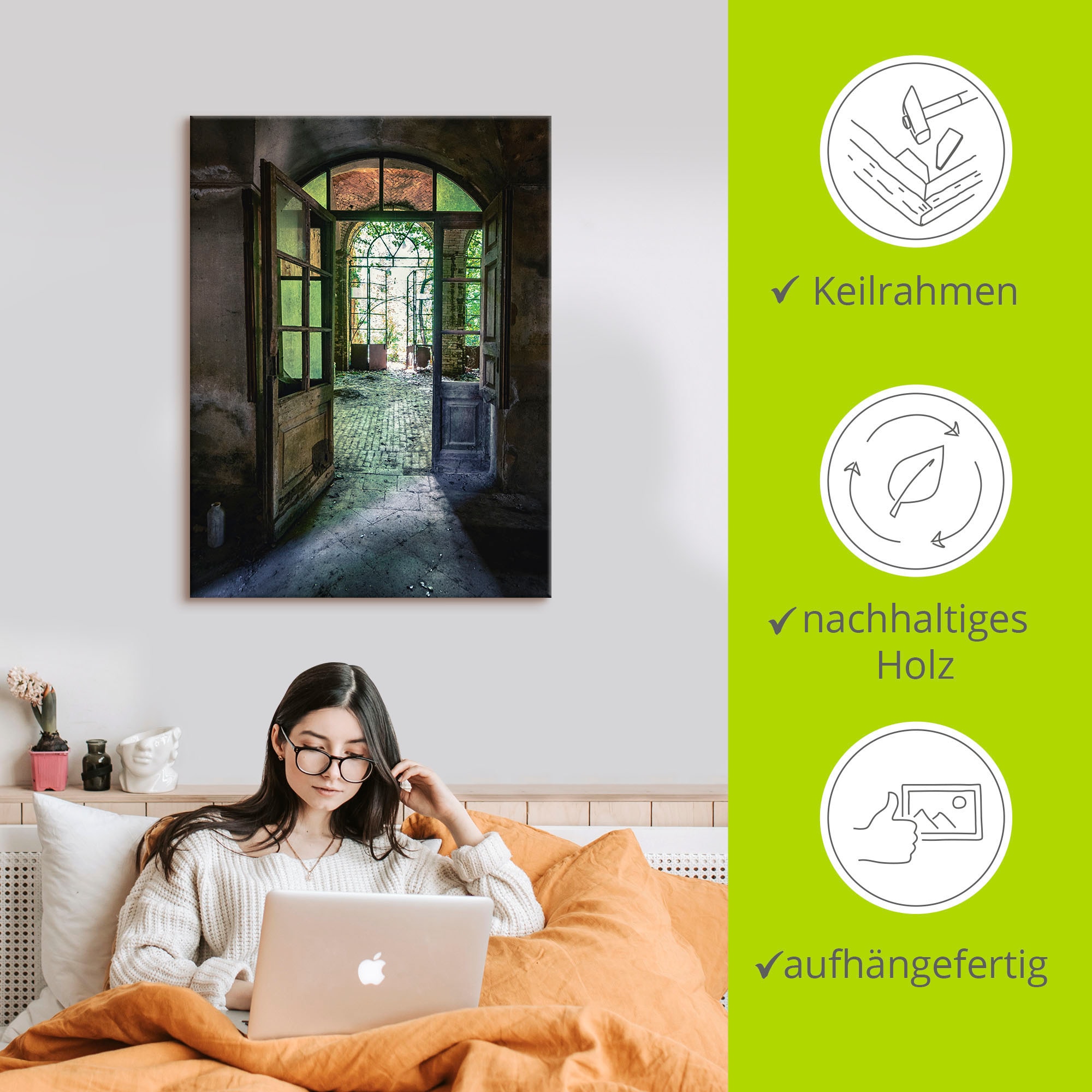 Artland Wandbild »Lost Place - alte Tür Fenster«, Fenster & Türen, (1 St.), als Alubild, Outdoorbild, Leinwandbild, Poster, Wandaufkleber