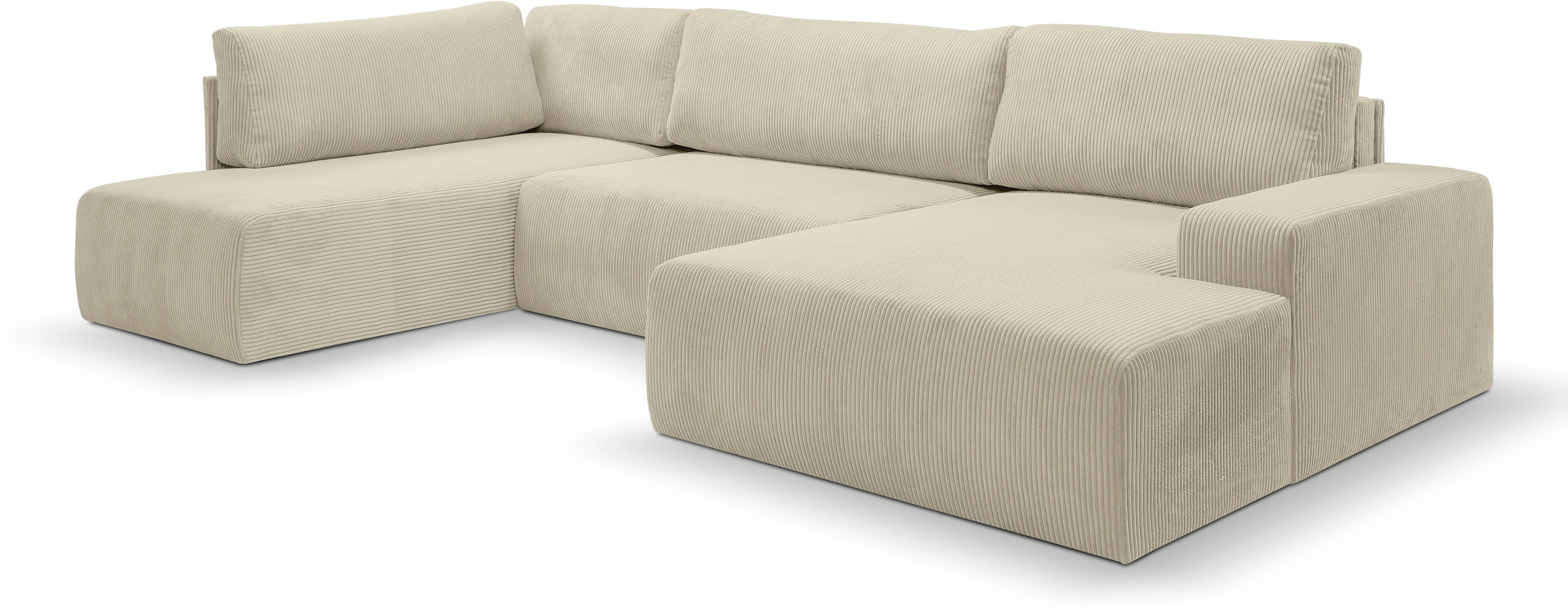 WERK2 Wohnlandschaft »Rotterdam-U, U-Form, in kuschelweichem Cord oder Breitcord«, Design Sofa mit Schlaffunktion & Bettkasten, Cord, Natur