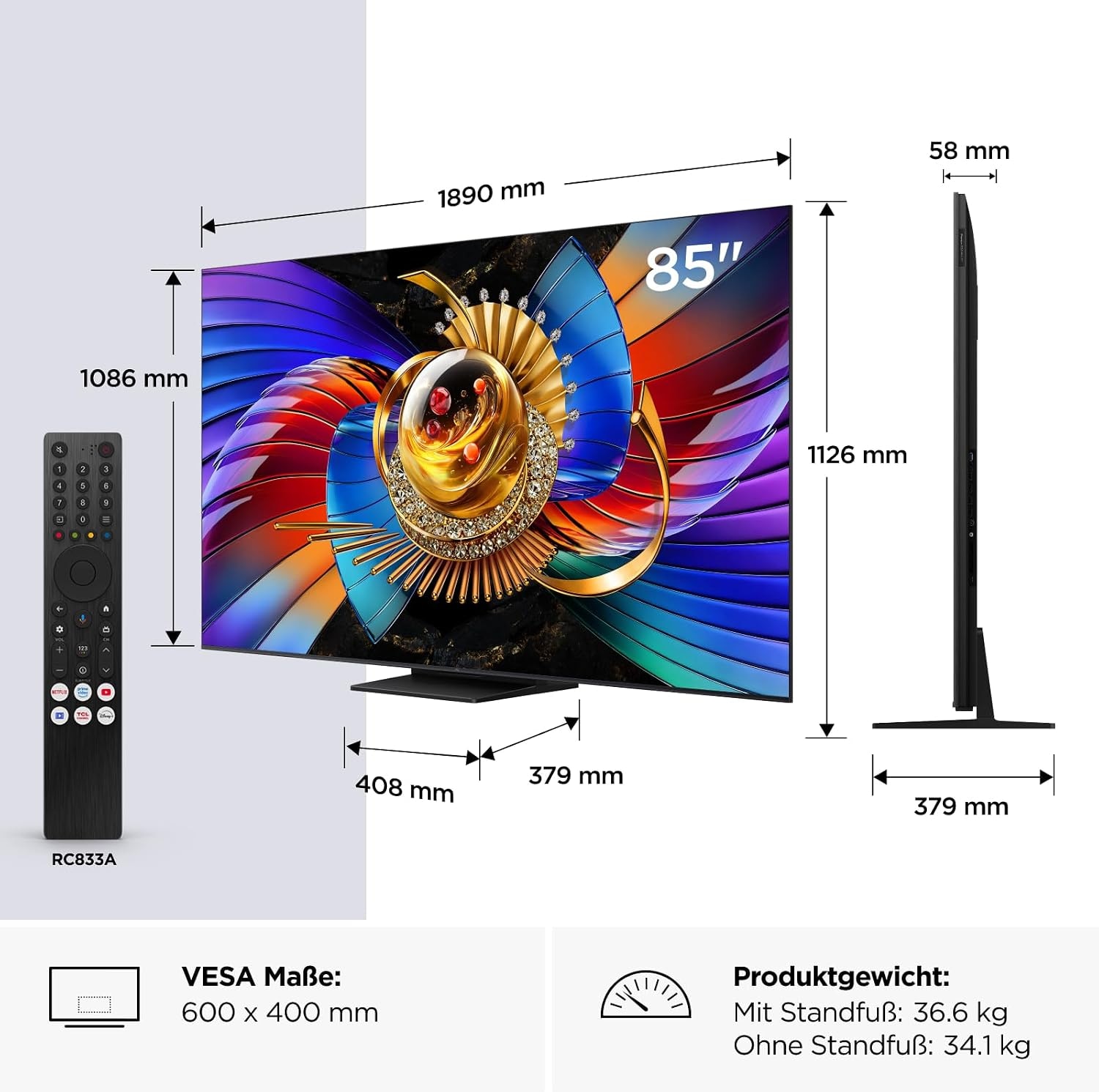 TCL QLED Mini LED-Fernseher »85Q7D ProX2« 215 cm/85 ″ SQD-Mini LED, AiPQ Prozessor, ONKYO 2.1, Dolby Vision, Apple AirPlay 2