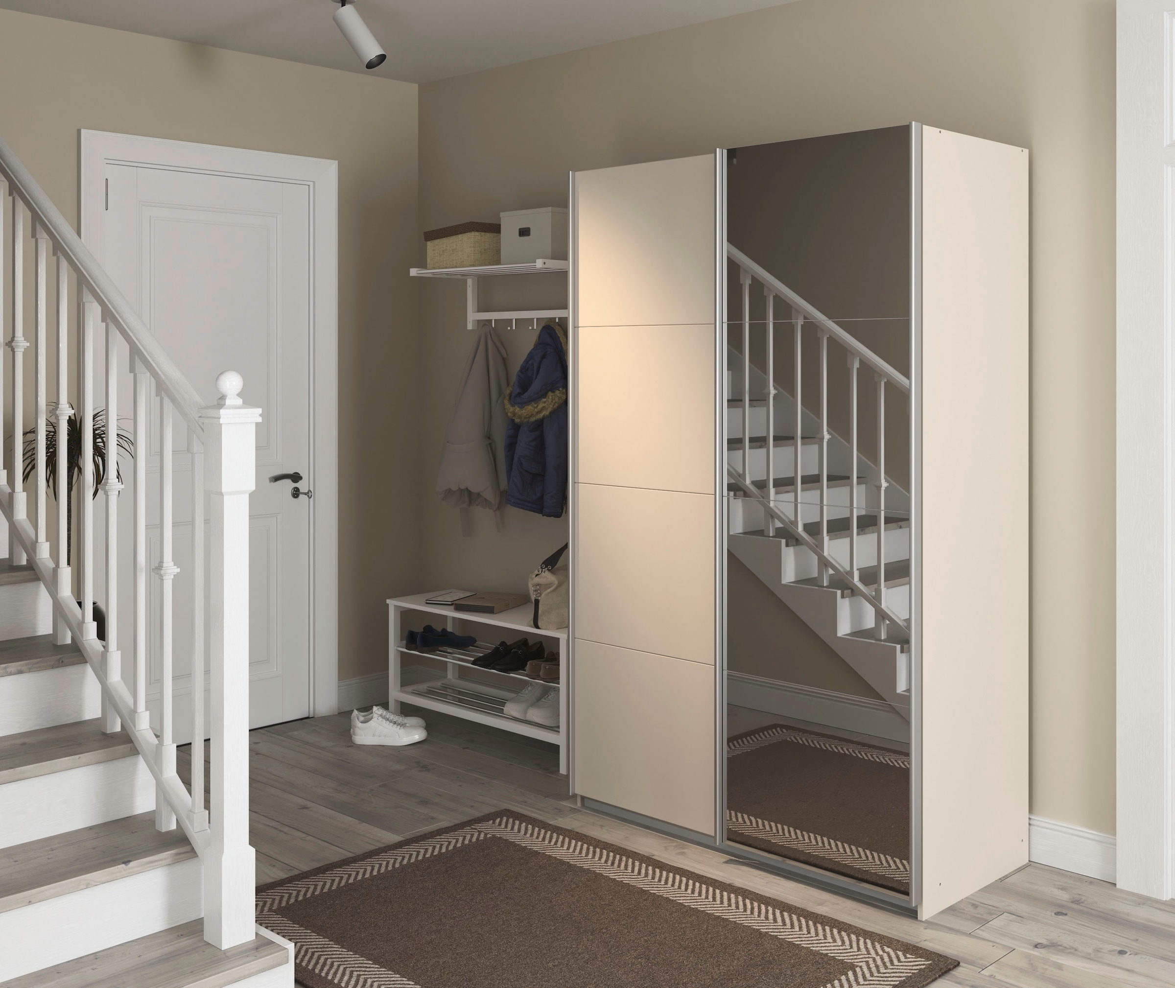 INOSIGN BY RAUCH Schwebetürenschrank »Kleiderschrank Schrank Garderobe Schlafzimmerschrank THANOS«, (in 3 verschiedenen Ausstattungen BASIC/CLASSIC/PREMIUM), Optional mit Spiegel, Metall-Griffleisten alufarben MADE IN GERMANY