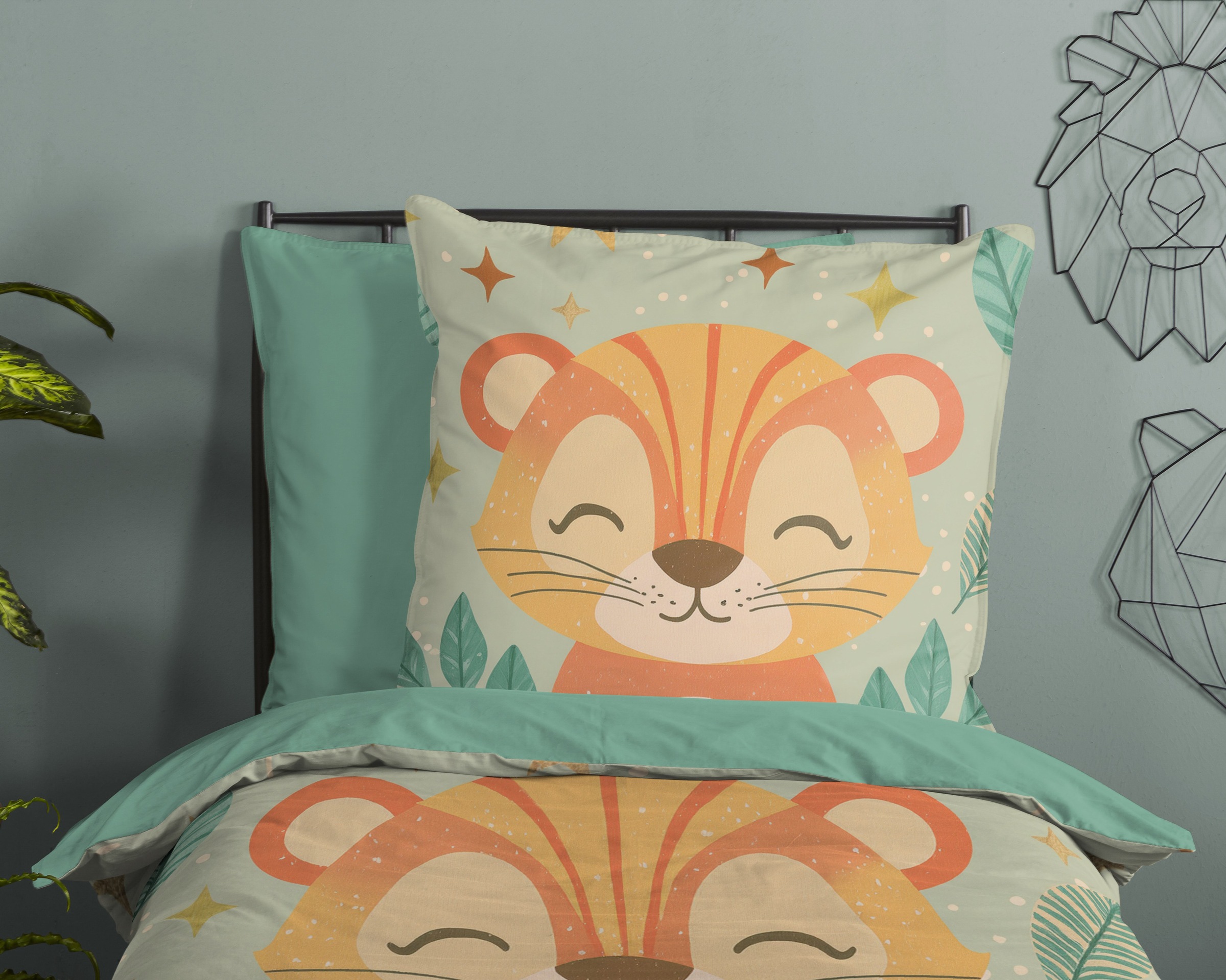 PURE luxury collection Kinderbettwäsche »Thijn« 2 Stk. tlg. Mikrofaser, 135x200, 2 Teilig, Wendeoptik, Kind, Junge, Löwe