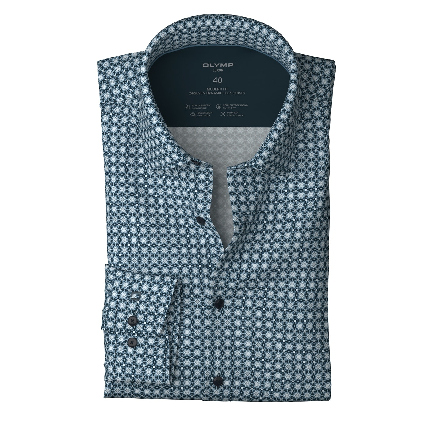 OLYMP Langarmhemd »24/7 - Luxor modern fit«, atmungsaktiv, modern fit, New-Kentkragen, Flex Jersey