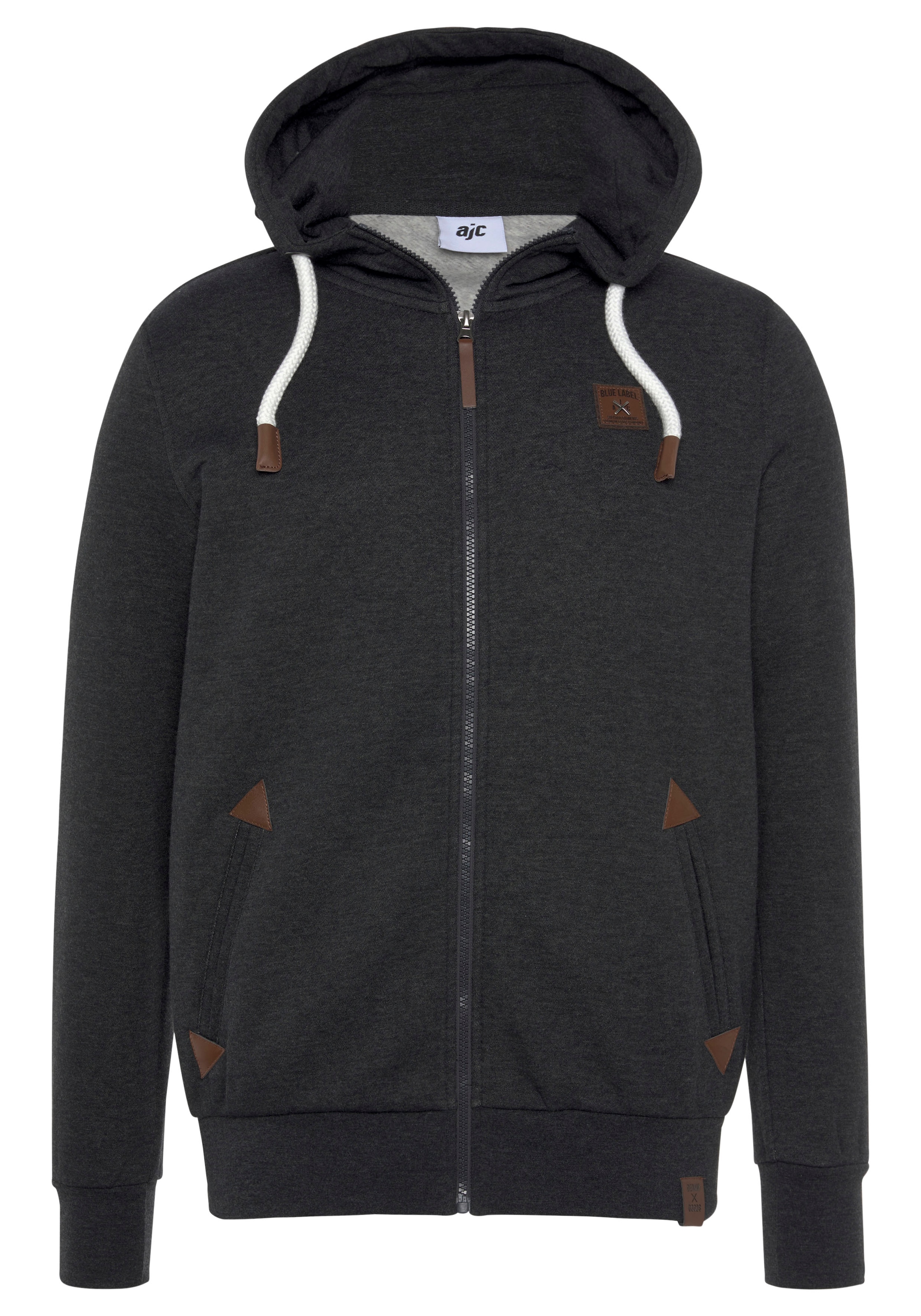 AJC Kapuzensweatjacke, mit Lederappltikationen an den Eingriffstaschen