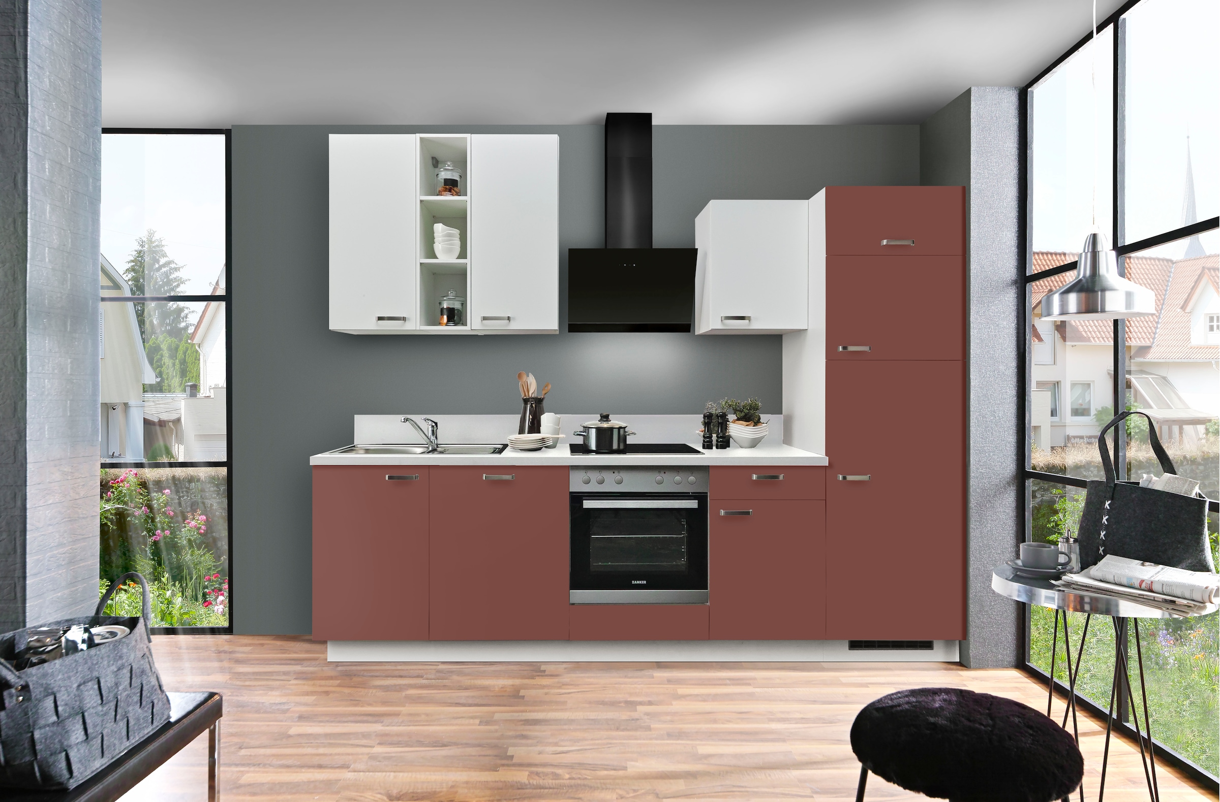 KOCHSTATION Küche »"KS-Bari", wahlw. mit E-Geräten & Geschirrspüler«, Soft-Close-Funktion und Vollauszug, vormontiert, Breite 280 cm