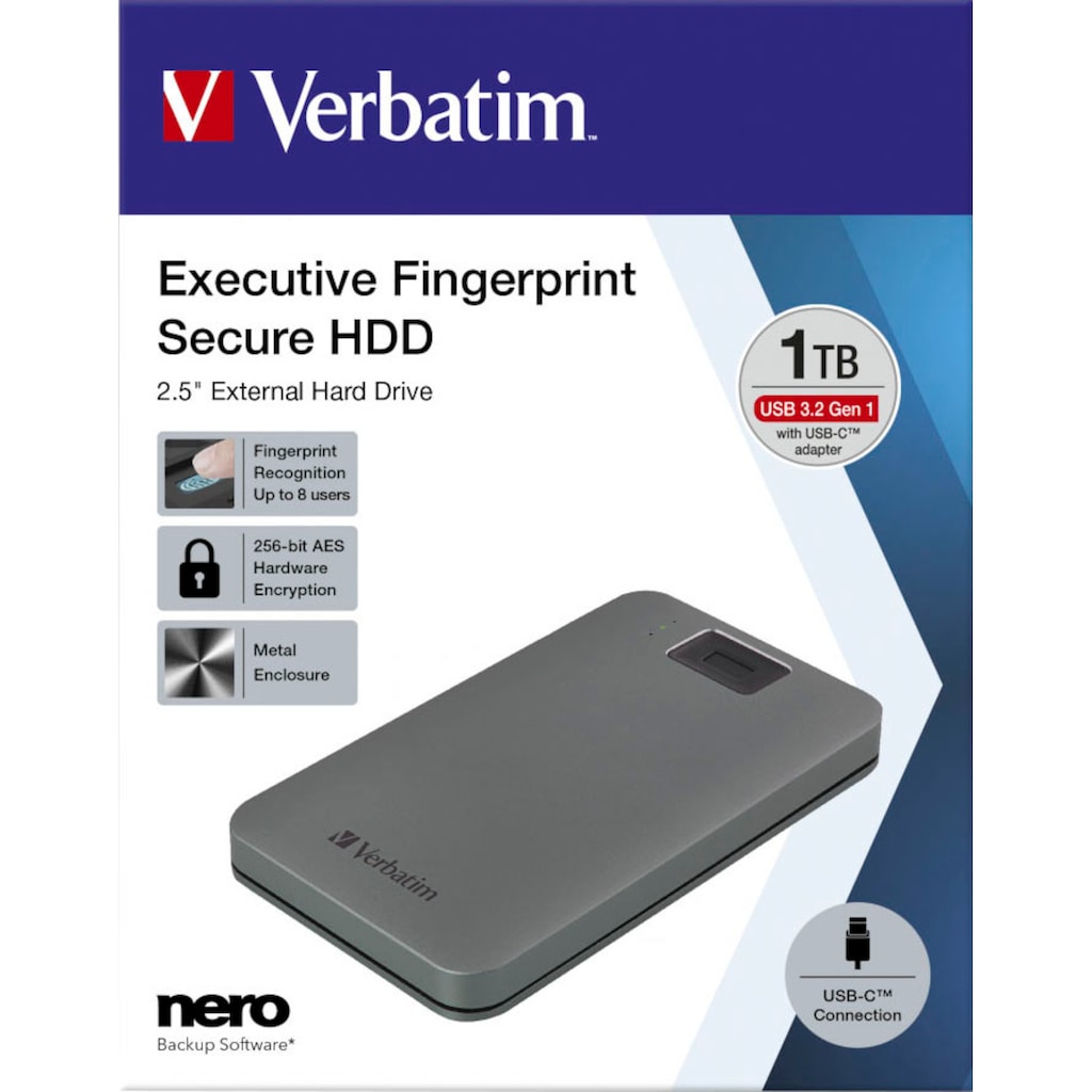 Verbatim externe HDD-Festplatte »Executive Fingerprint Secure 1TB«, 2,5 Zoll, Anschluss USB 3.2 Gen-1