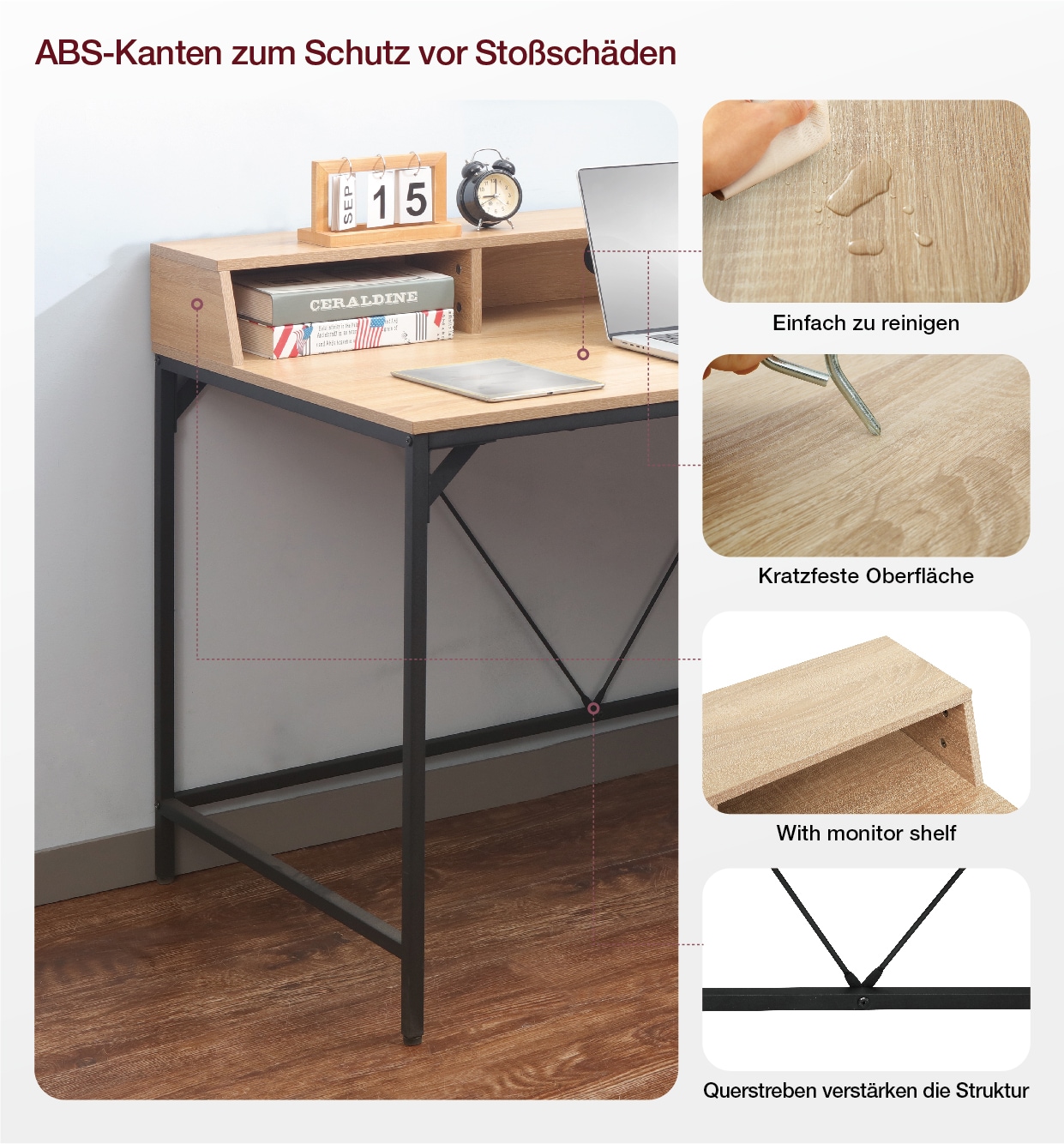 INOSIGN Schreibtisch »Endre«, (Breite 140 cm), mit Monitoraufsatz, 3 Fächern & Kabeldurchlass, Metallgestell