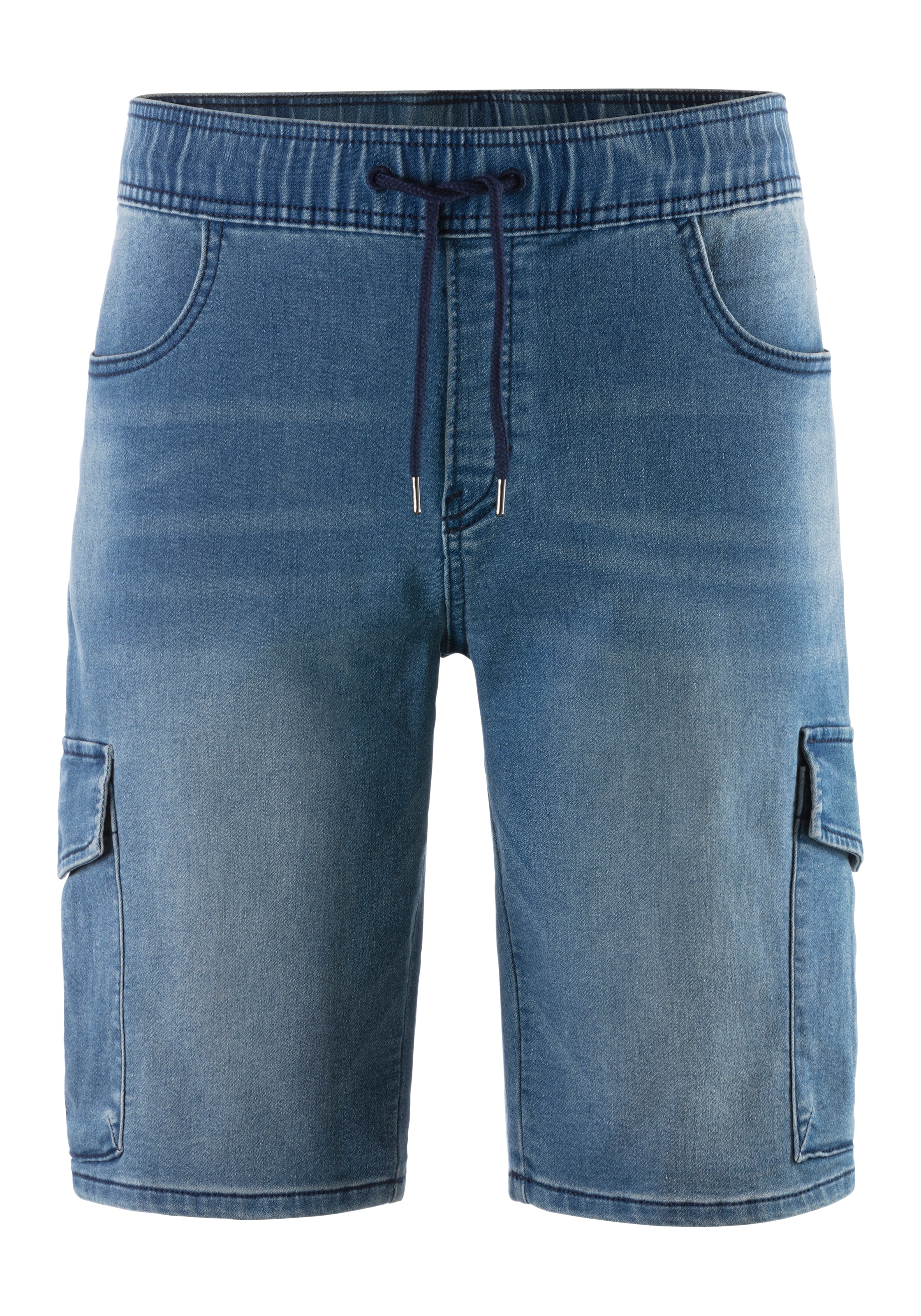 John Devin Jeansshorts, mit Cargotaschen, knielang, Shorts mit Bindeband, Baumwollmischung