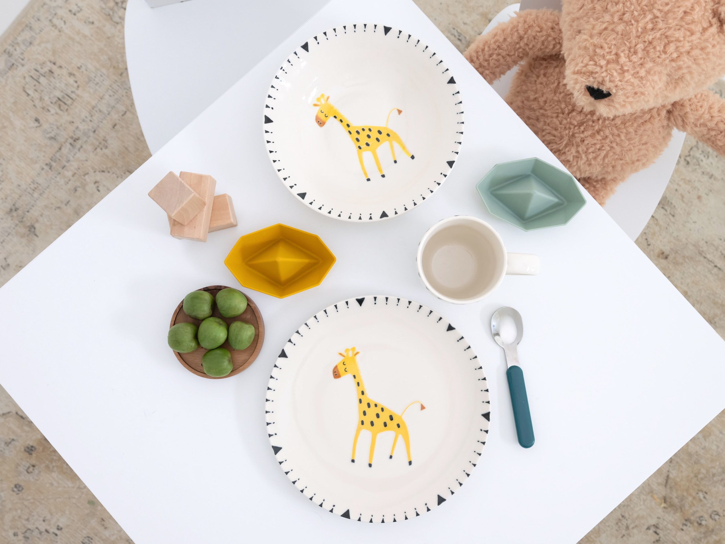 CreaTable Kindergeschirr-Set »Safari Giraffe, Kinder Set 3-tlg.« gezeichnete Tiermotive, skandinavischer Stil, Ethno-Style Motive