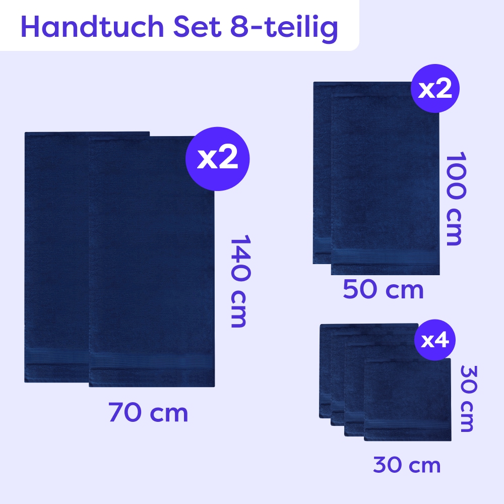 Wolkenfeld Handtuch Set »Premium Low-Twist Baumwolle 550 g/m² – 8-teilig mit Waschlappen« 8 tlg. Frottier 2 Badetücher, 2 Handtücher groß & 4 Waschlappen